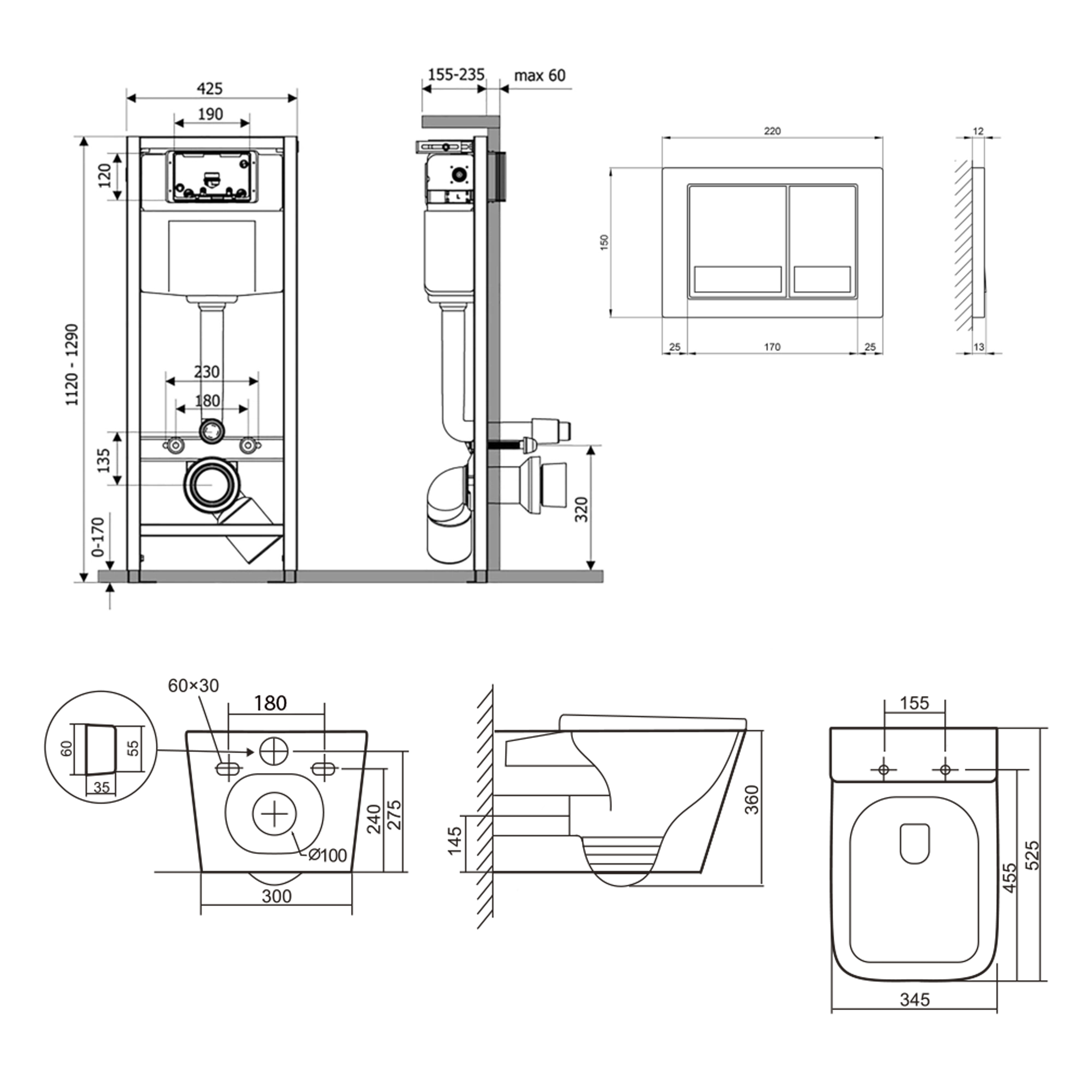 Готове рішення Qtap для ванної кімнати: підвісний унітаз Tern Ultra Quiet 525x345x360 + комплект інсталяції Nest 4 в 1 (квадратна клавіша Chrome) — фото2