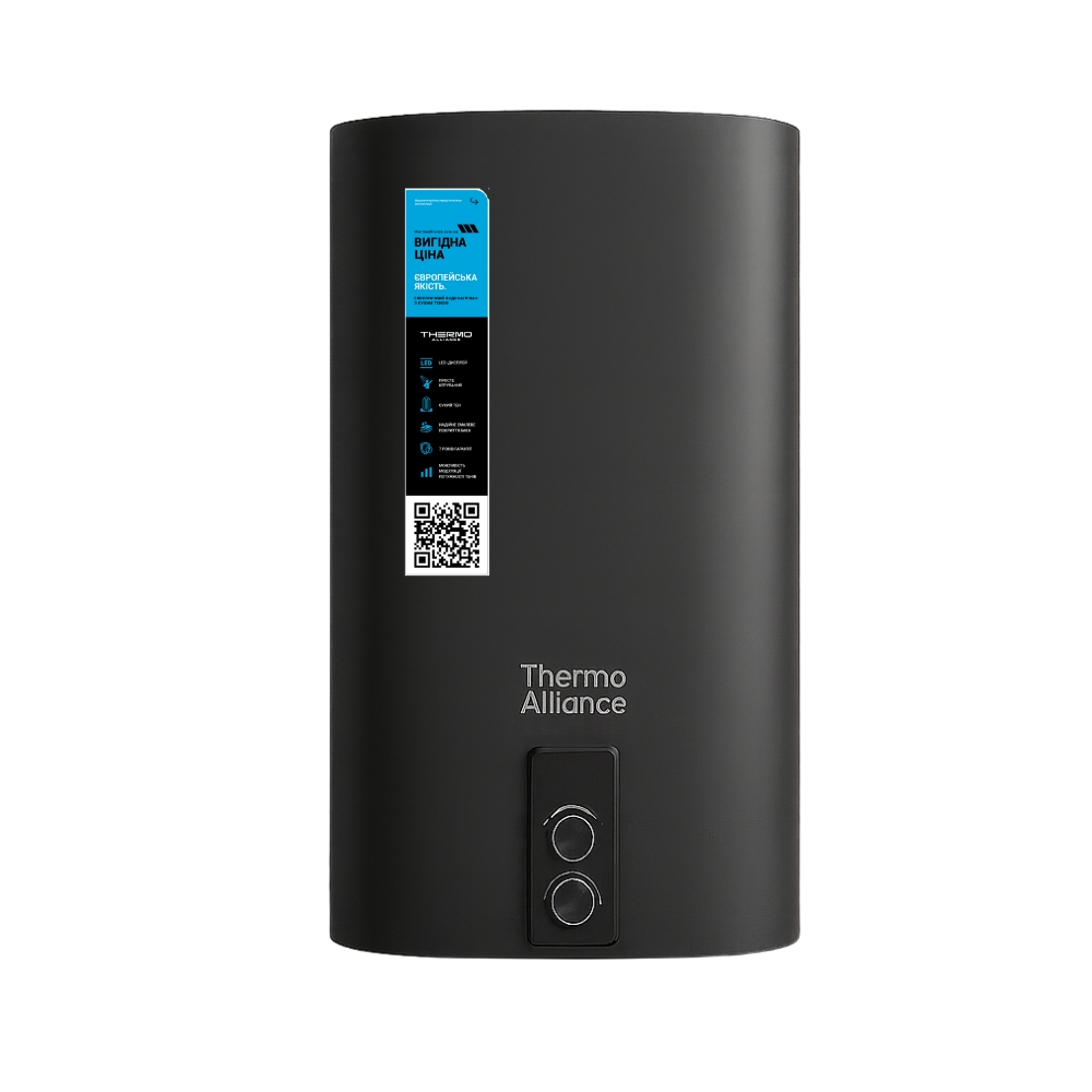 Водонагрівач електричний Thermo Alliance 50 л, Black, плоский, вертикальний, сухий ТЕН 2 кВт (0,8+1,2) DT50V20GPDD2B