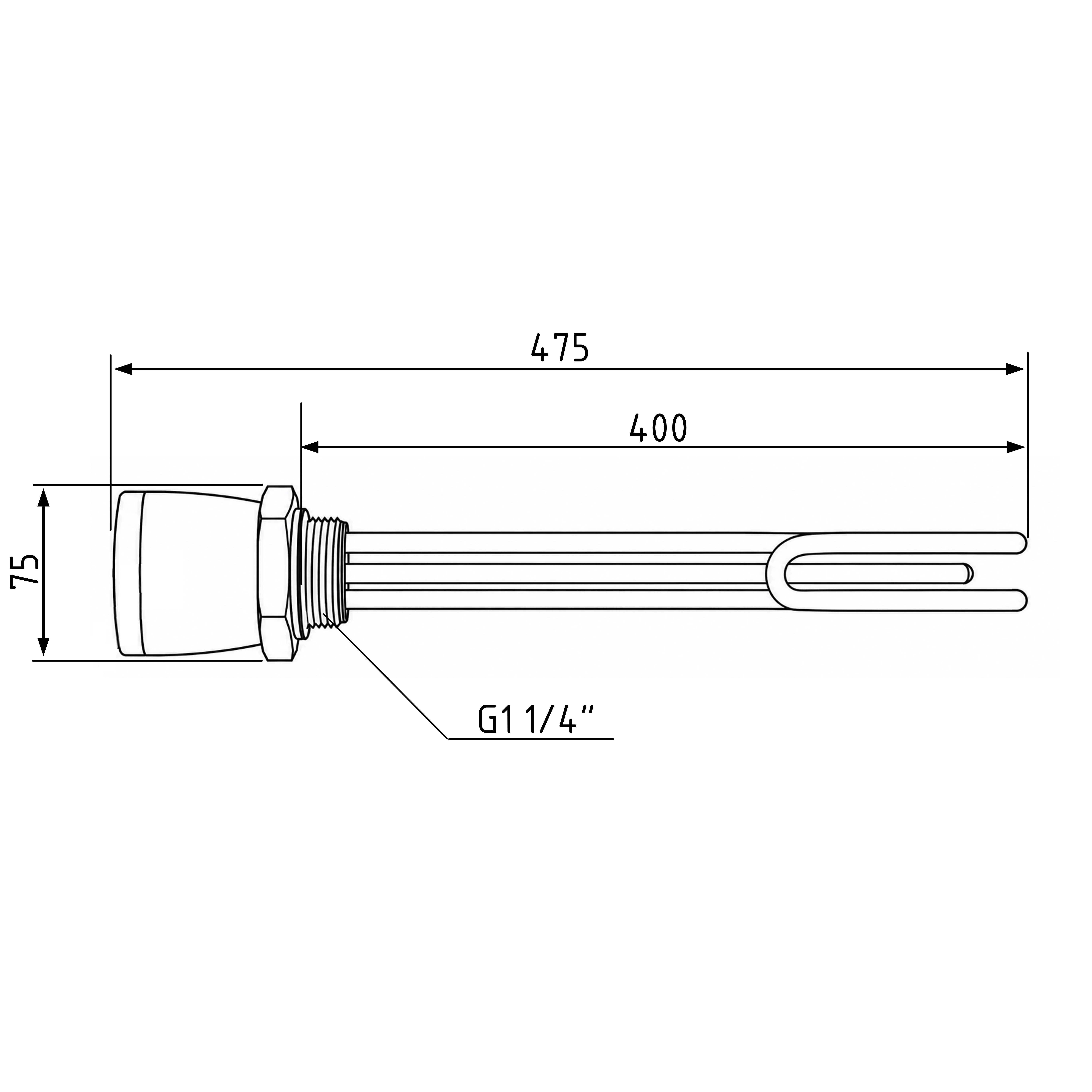 ТЕН з термостатом Galmet GE, 2 кВт, 230 В - 5/4" (1 1/4") (100-140 л) (41020001), фото 2
