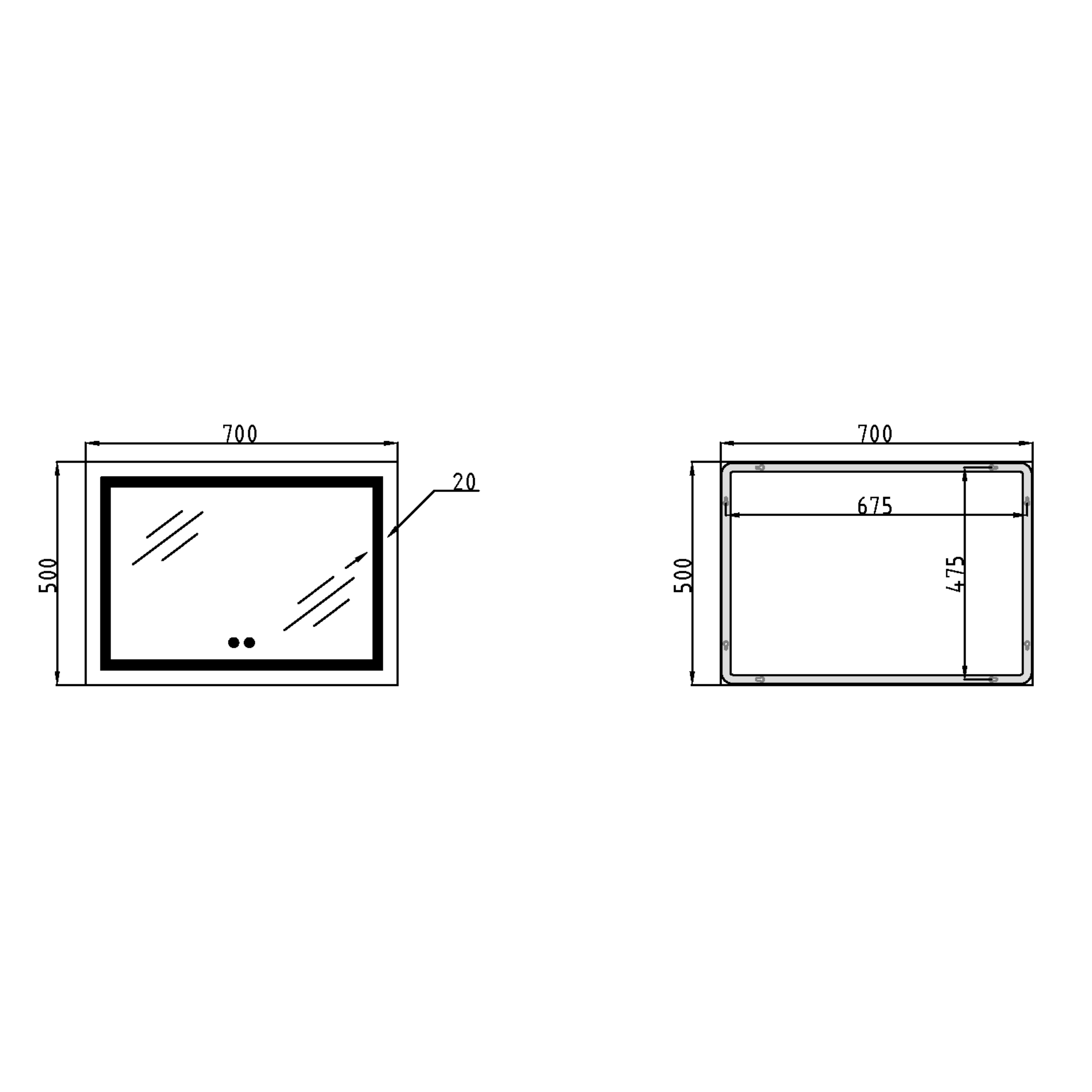 Дзеркало Qtap Mideya (DC-F613) 700х500 з LED-підсвічуванням Touch, з антизапотіванням, димером QT2078NCF7050W — фото2