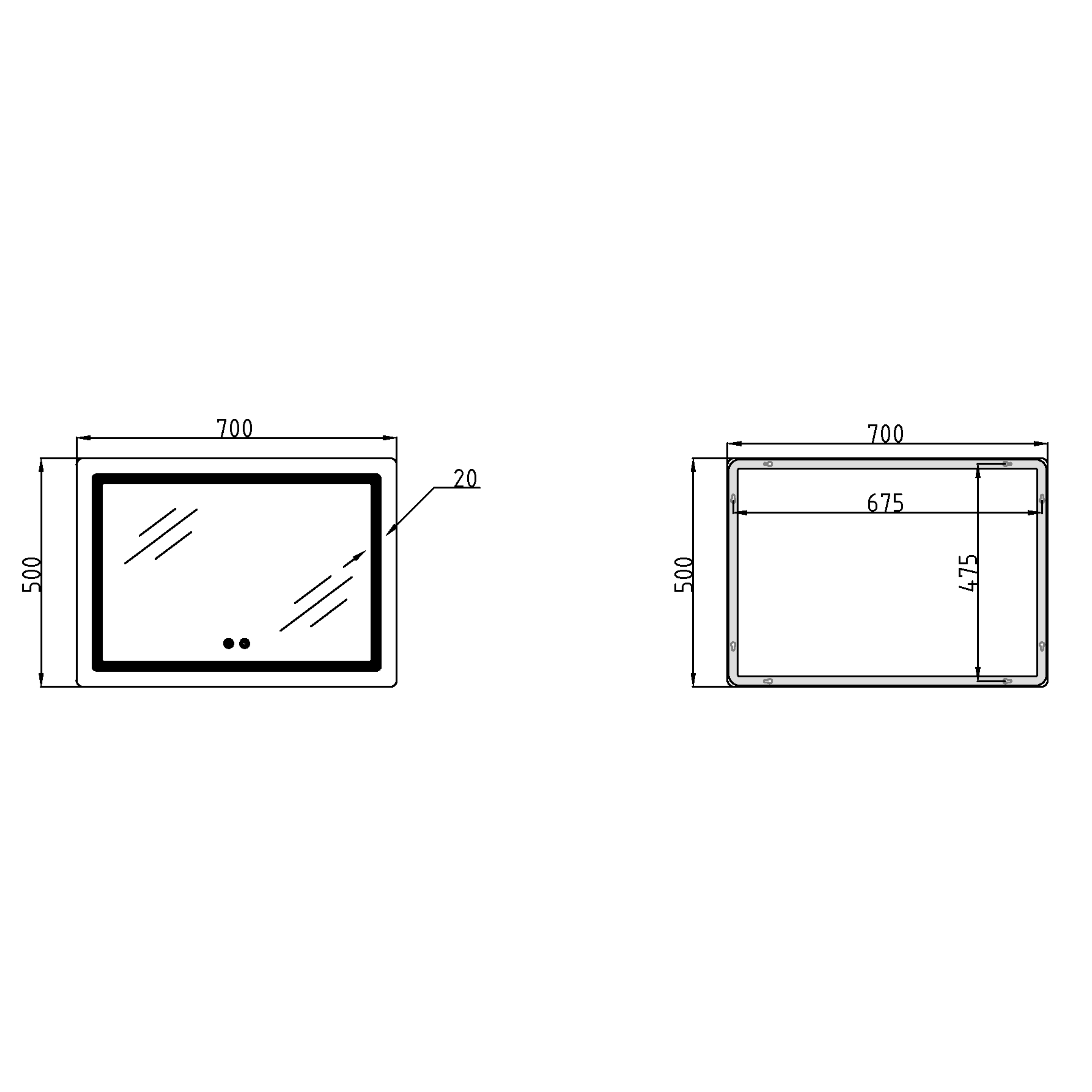 Дзеркало Qtap Mideya (DC-F614) 700х500 з LED-підсвічуванням Touch, з антизапотіванням, димером QT2078NCF07050W — фото2