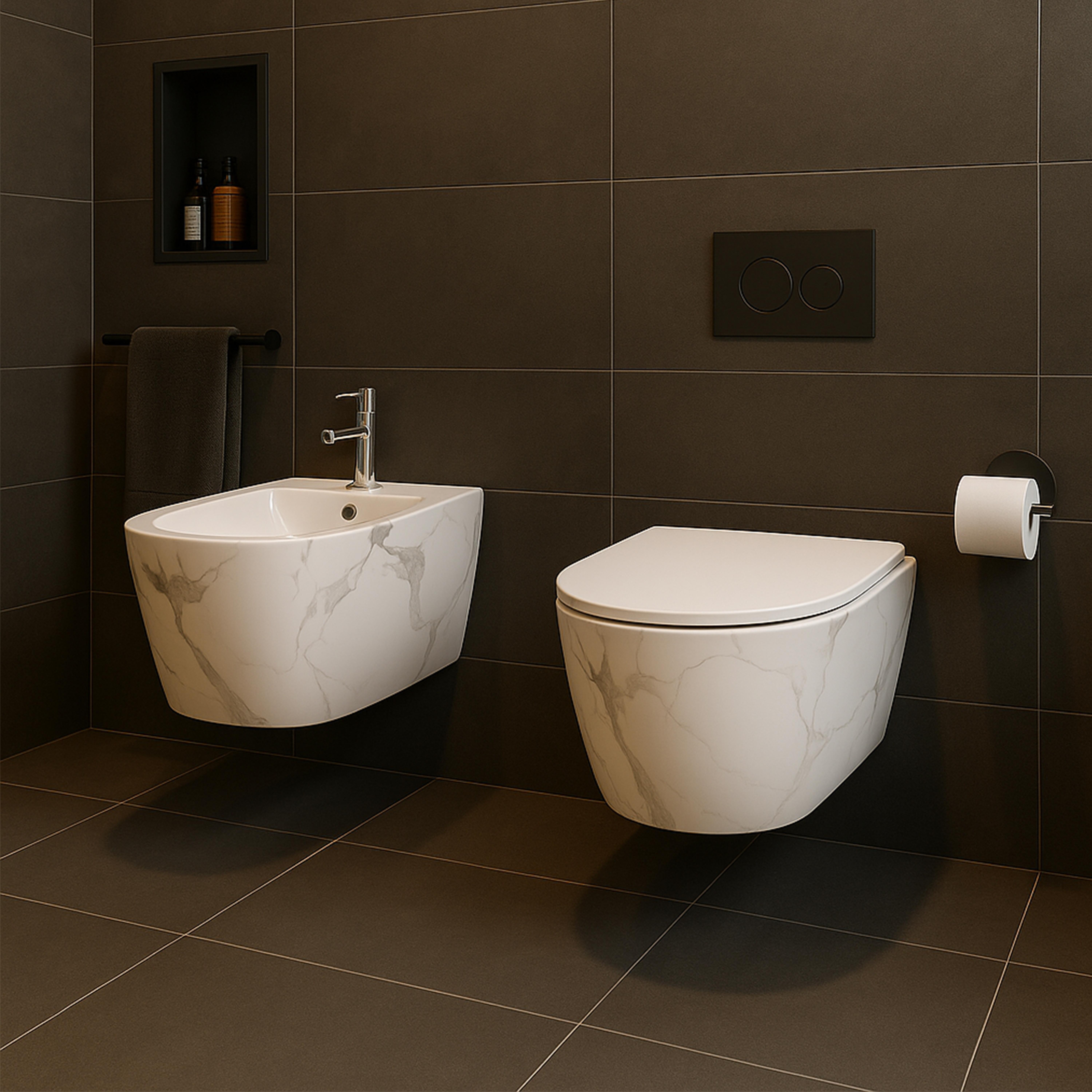 Біде підвісне Qtap Robin 515x370x350 мм, Marble QT13551381GMR — фото8
