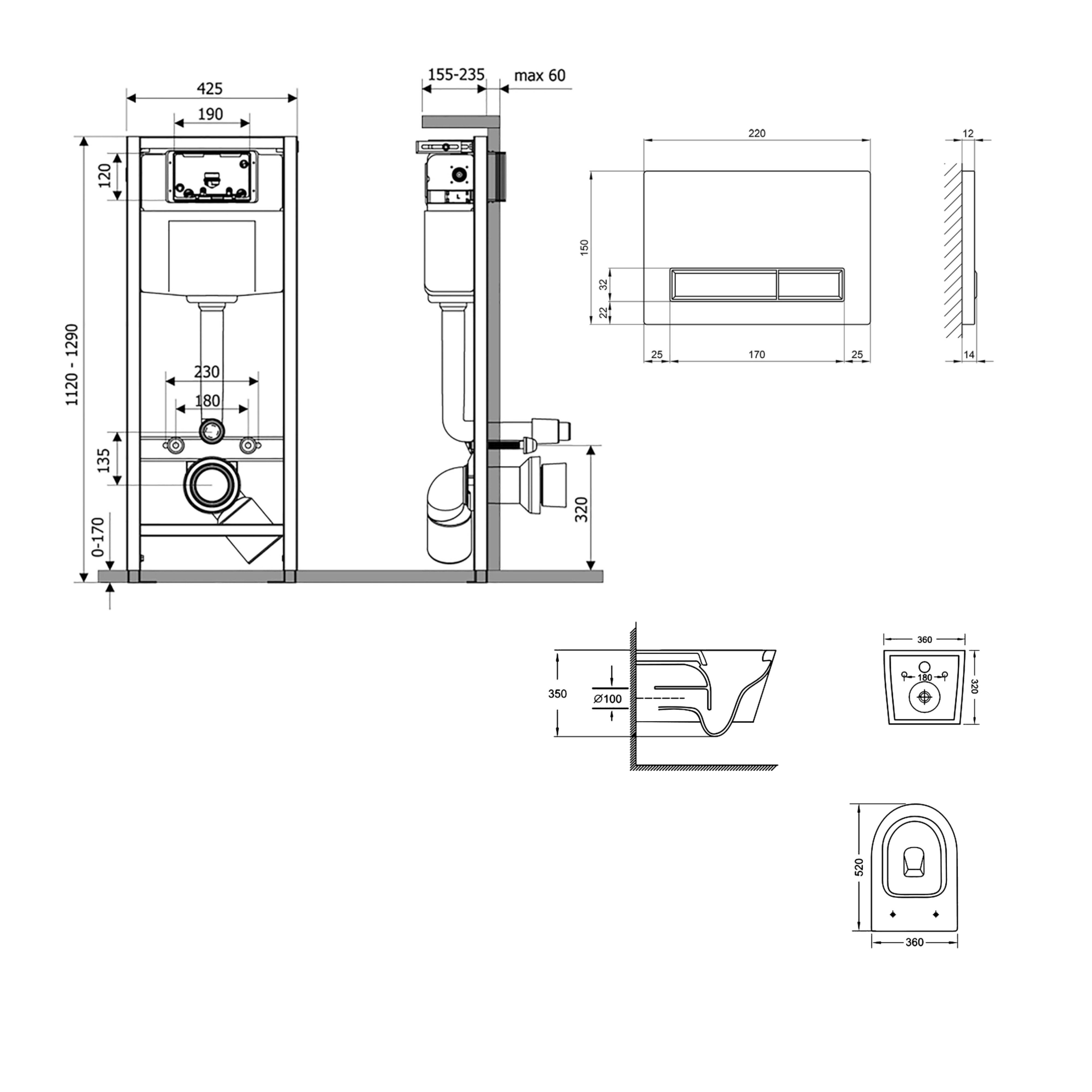 Готове рішення Qtap для ванної кімнати: підвісний унітаз Jay Ultra Quiet 520x360x320 + комплект інсталяції Nest 4 в 1 (лінійна клавіша White) — фото2