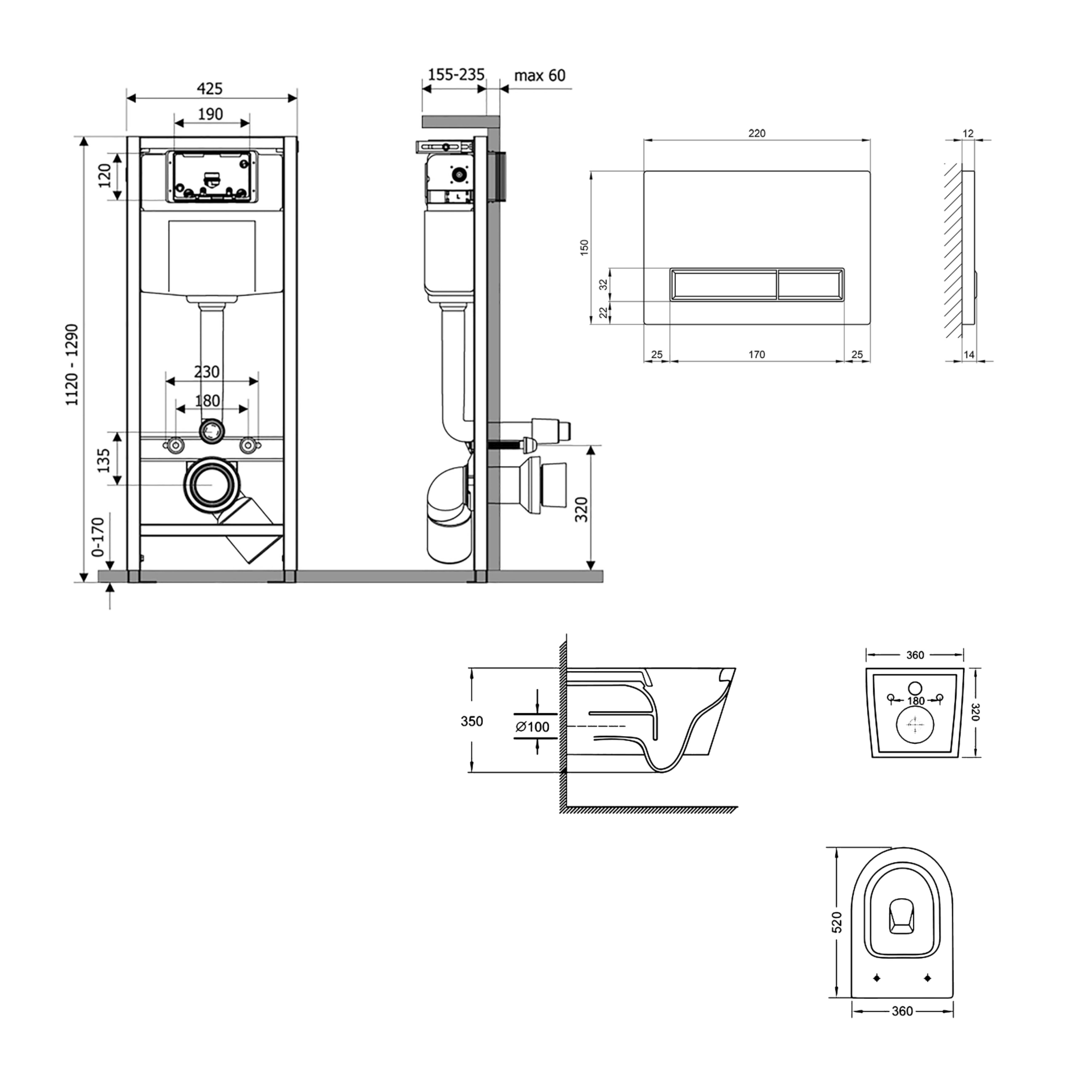 Готове рішення Qtap для ванної кімнати: підвісний унітаз Swan Ultra Quiet 520x360x320 + комплект інсталяції Nest 4 в 1 (лінійна клавіша White) — фото2