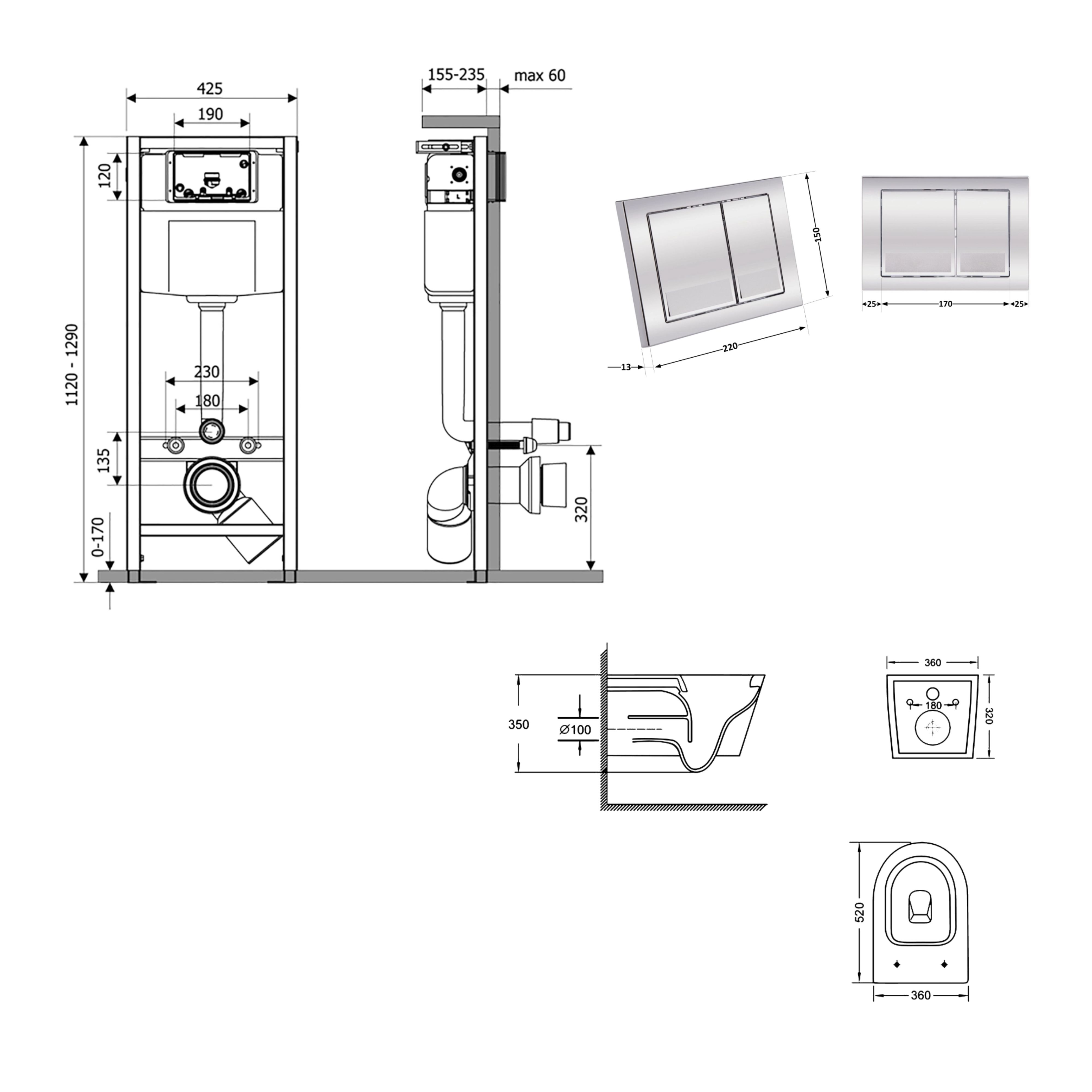 Готове рішення Qtap для ванної кімнати: підвісний унітаз Swan Ultra Quiet 520x360x320 + комплект інсталяції Nest 4 в 1 (квадратна клавіша Chrome) — фото2