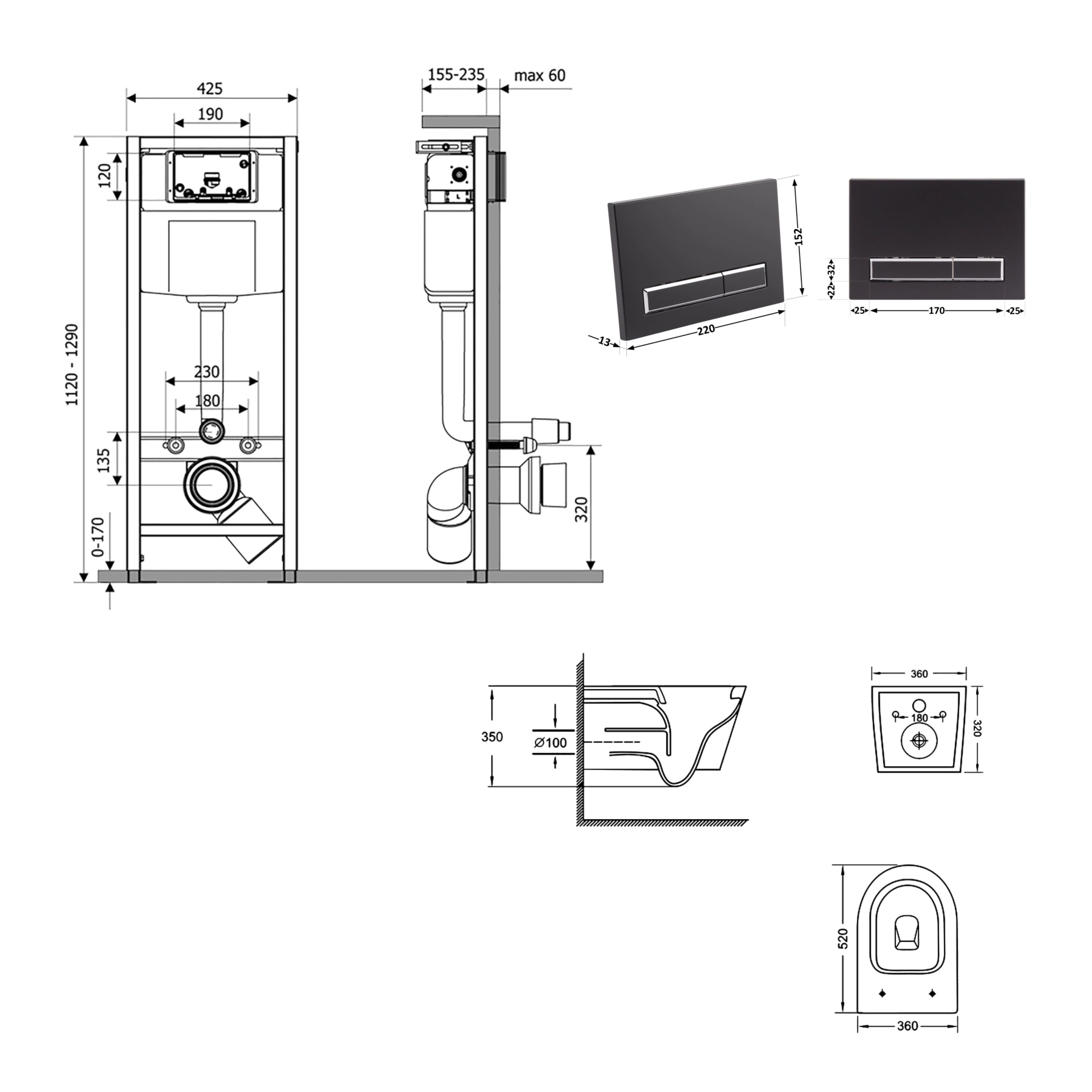 Готове рішення Qtap для ванної кімнати: підвісний унітаз Jay Ultra Quiet 520x360x320 + комплект інсталяції Nest 4 в 1 (лінійна клавіша Matt Black) — фото2