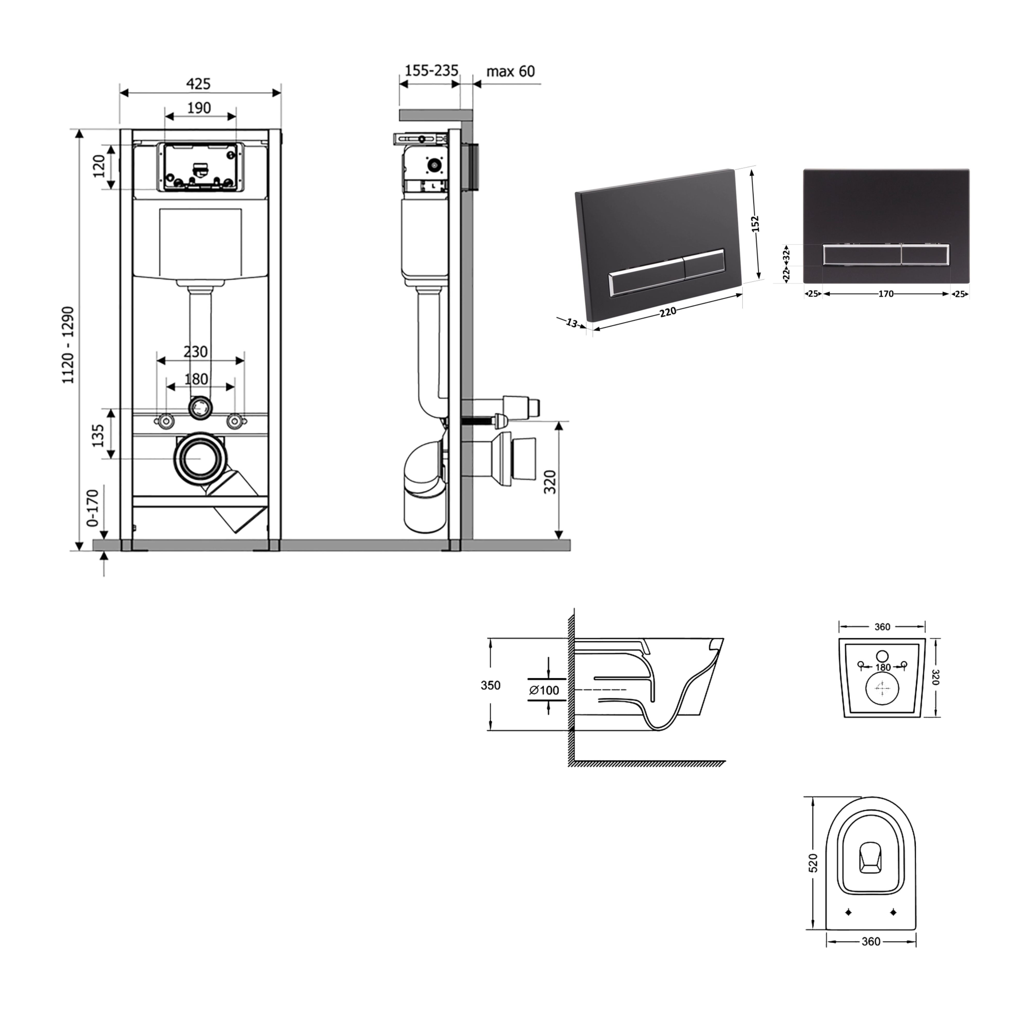 Готове рішення Qtap для ванної кімнати: підвісний унітаз Swan Ultra Quiet 520x360x320 + комплект інсталяції Nest 4 в 1 (лінійна клавіша Matt Black) — фото2