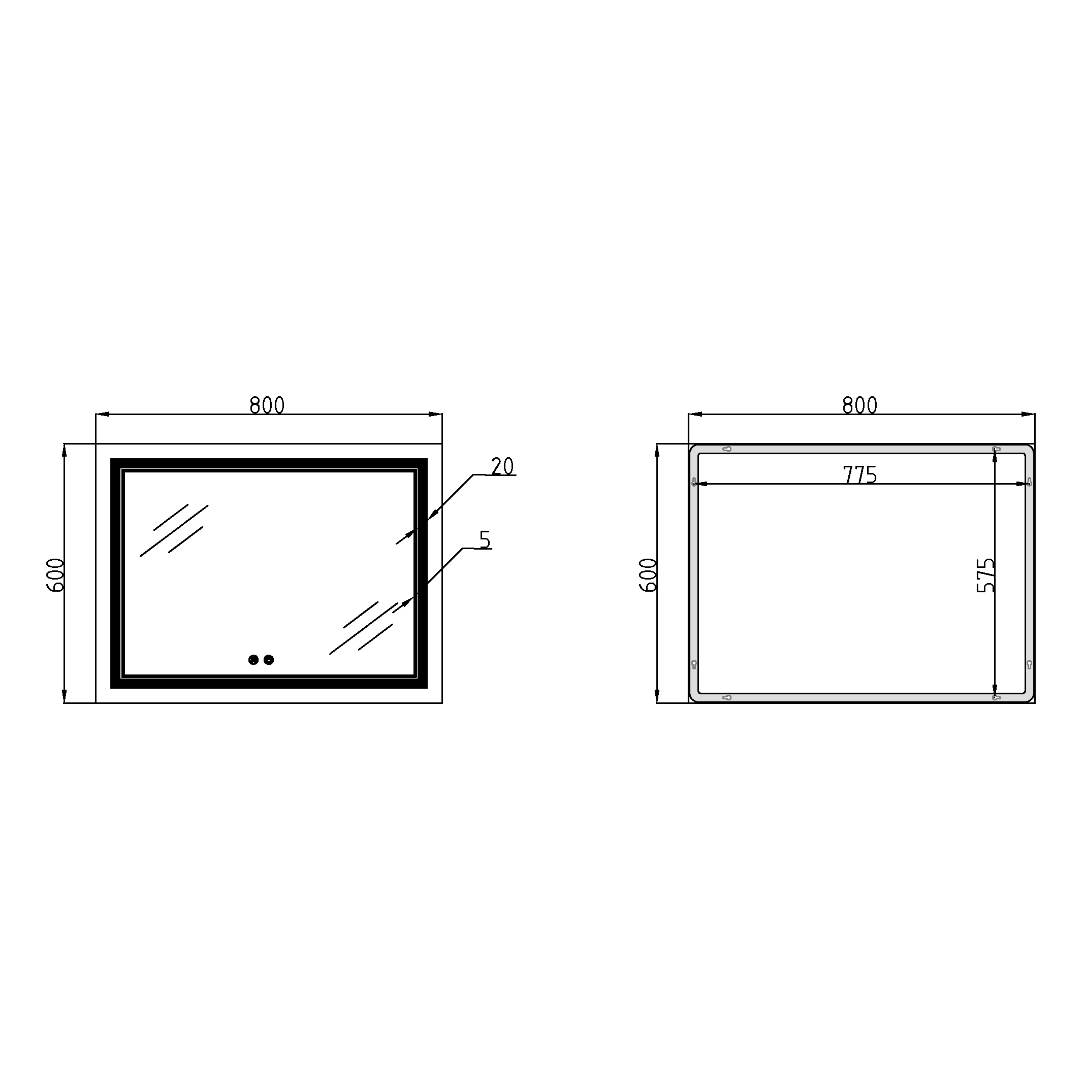 Зеркало Qtap Cardinal (CA1) 800х600 с LED-подсветкой Touch, с антизапотеванием, с диммером, рег. темп. цвета (3000-6500K) QT0478C8060 — фото2