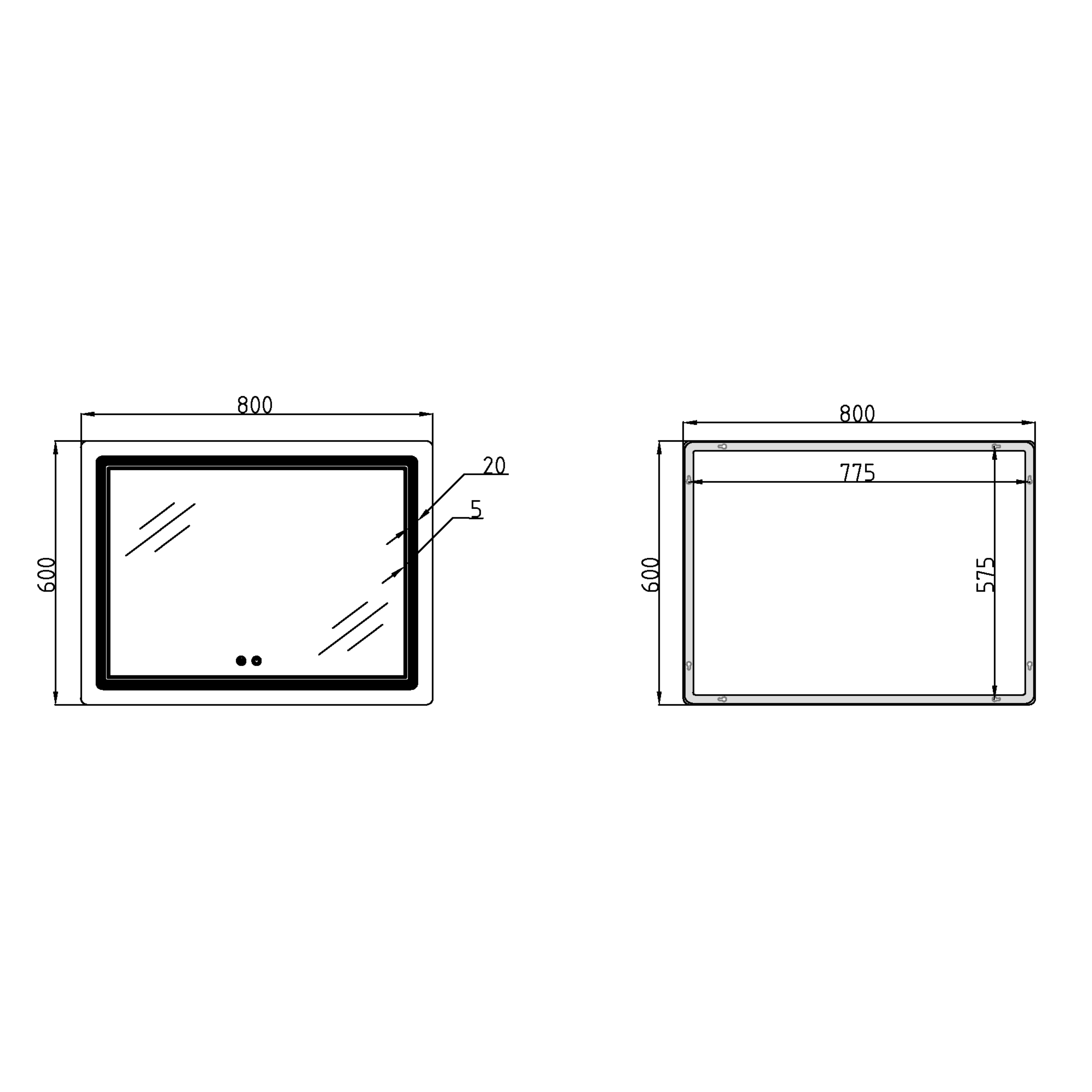 Зеркало Qtap Cardinal (CA2) 800х600 с LED-подсветкой Touch, с антизапотеванием, с диммером, рег. темп. цвета (3000-6500K) QT0478C806048457 — фото2