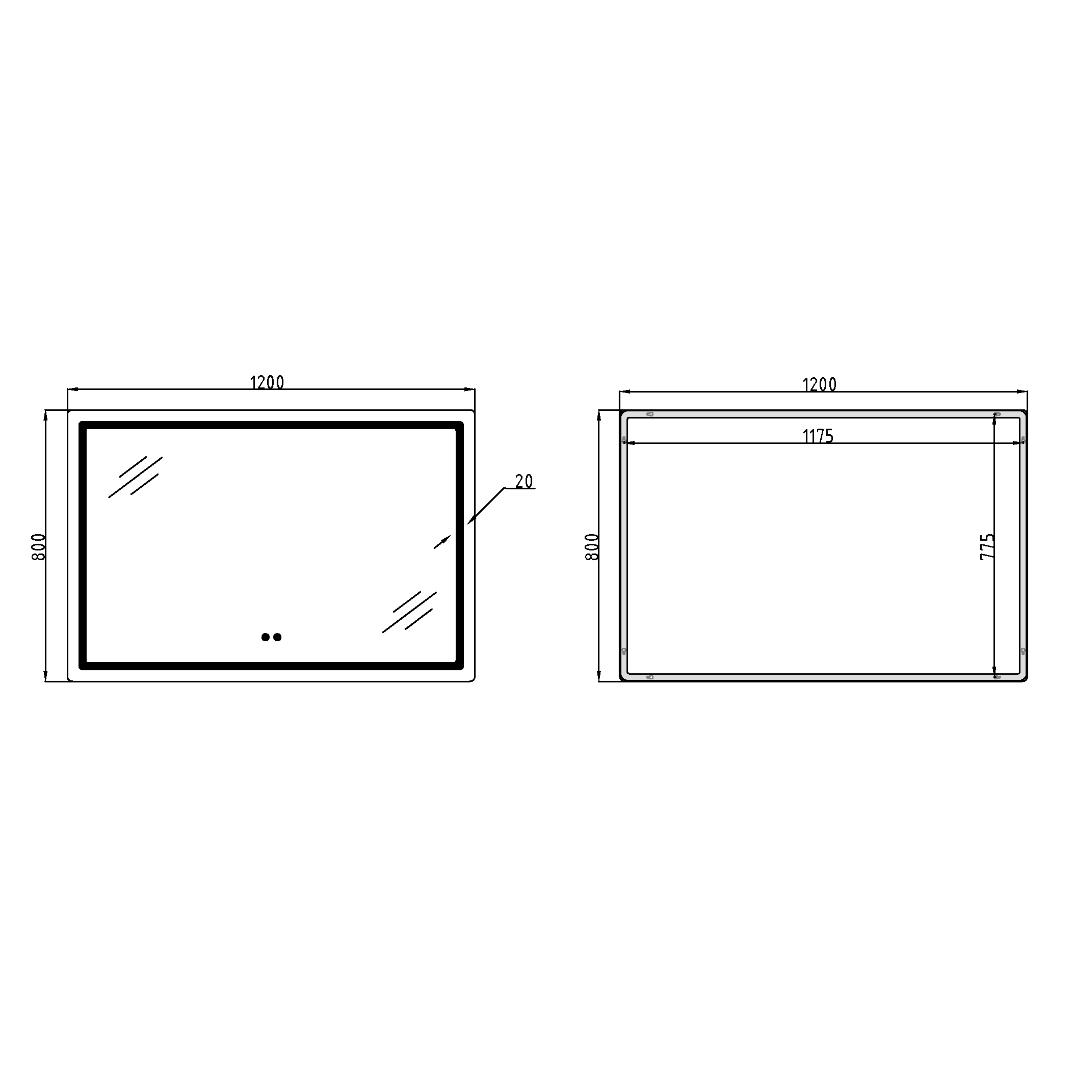 Дзеркало Qtap Mideya MI1) 1200х800 з LED-підсвічуванням Touch, з антизапотіванням, димером, рег. яскравості QT2078F12080 — фото2