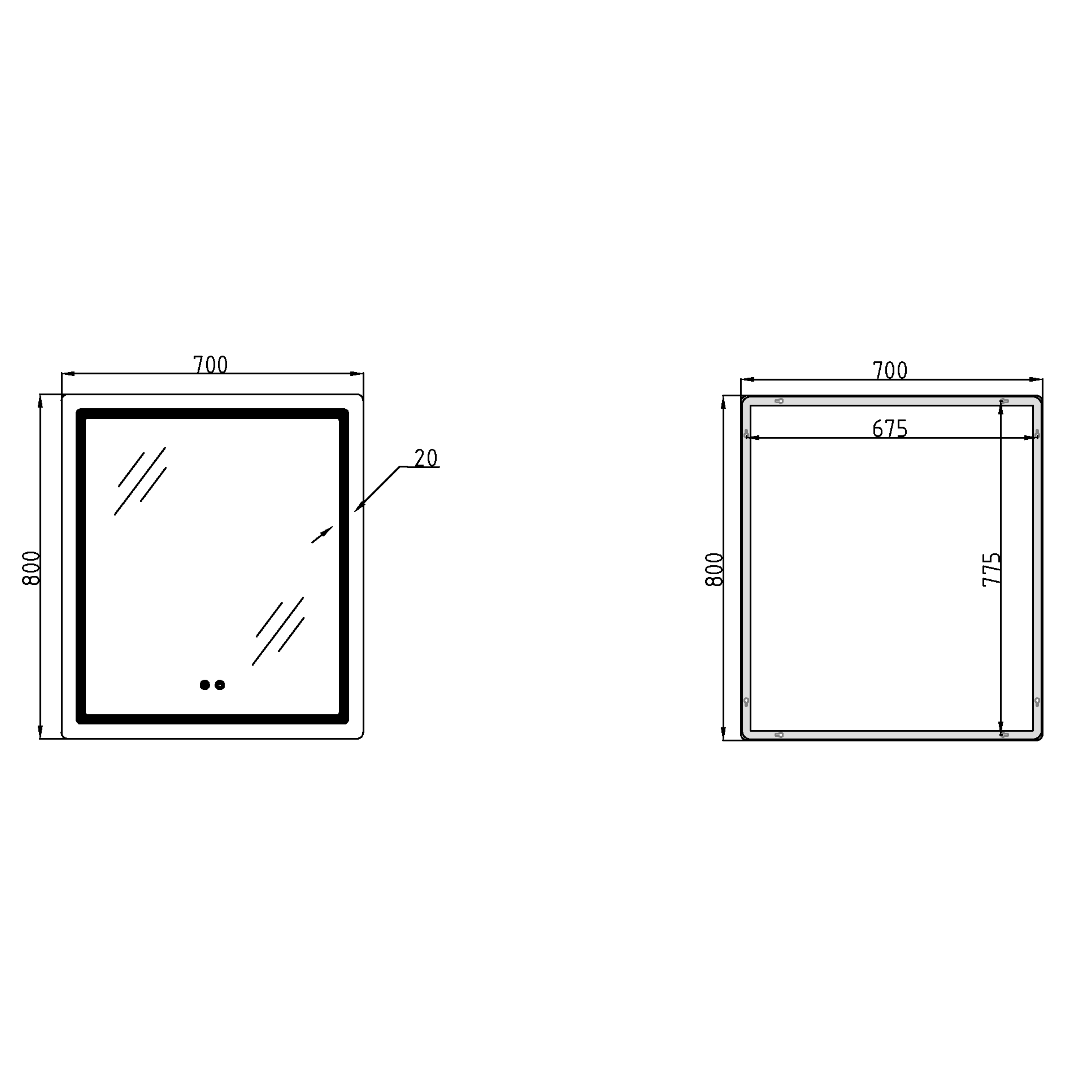 Зеркало Qtap Mideya (MI2) 700х800 с LED-подсветкой Touch, с антизапотеванием, диммером, рег. яркости QT2078DCF7080 — фото2