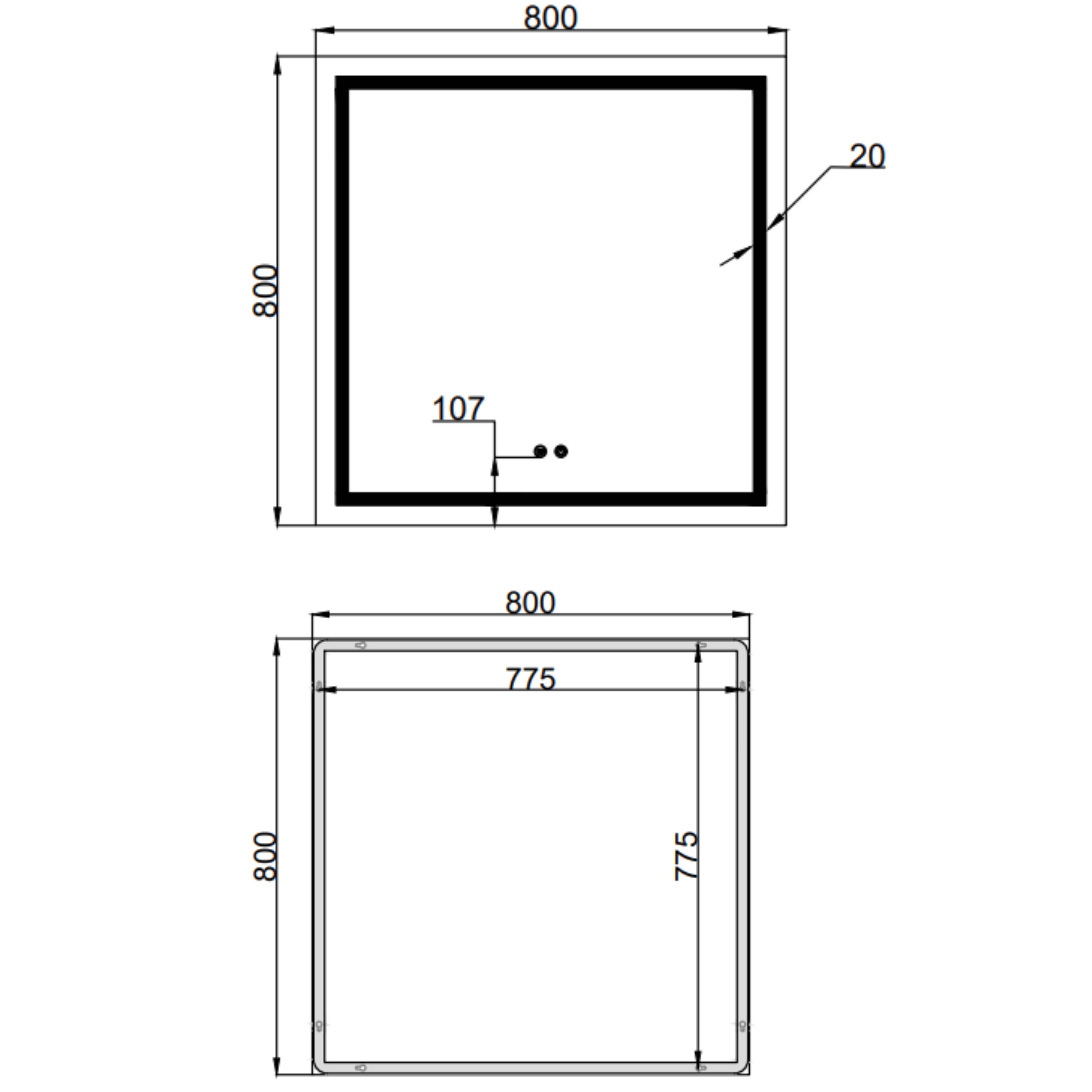 Дзеркало Qtap Mideya (MI1) 800x800 з LED-підсвічуванням Touch, з антизапотіванням, димером, рег. яскравості QT2078NCF808048477 — фото2