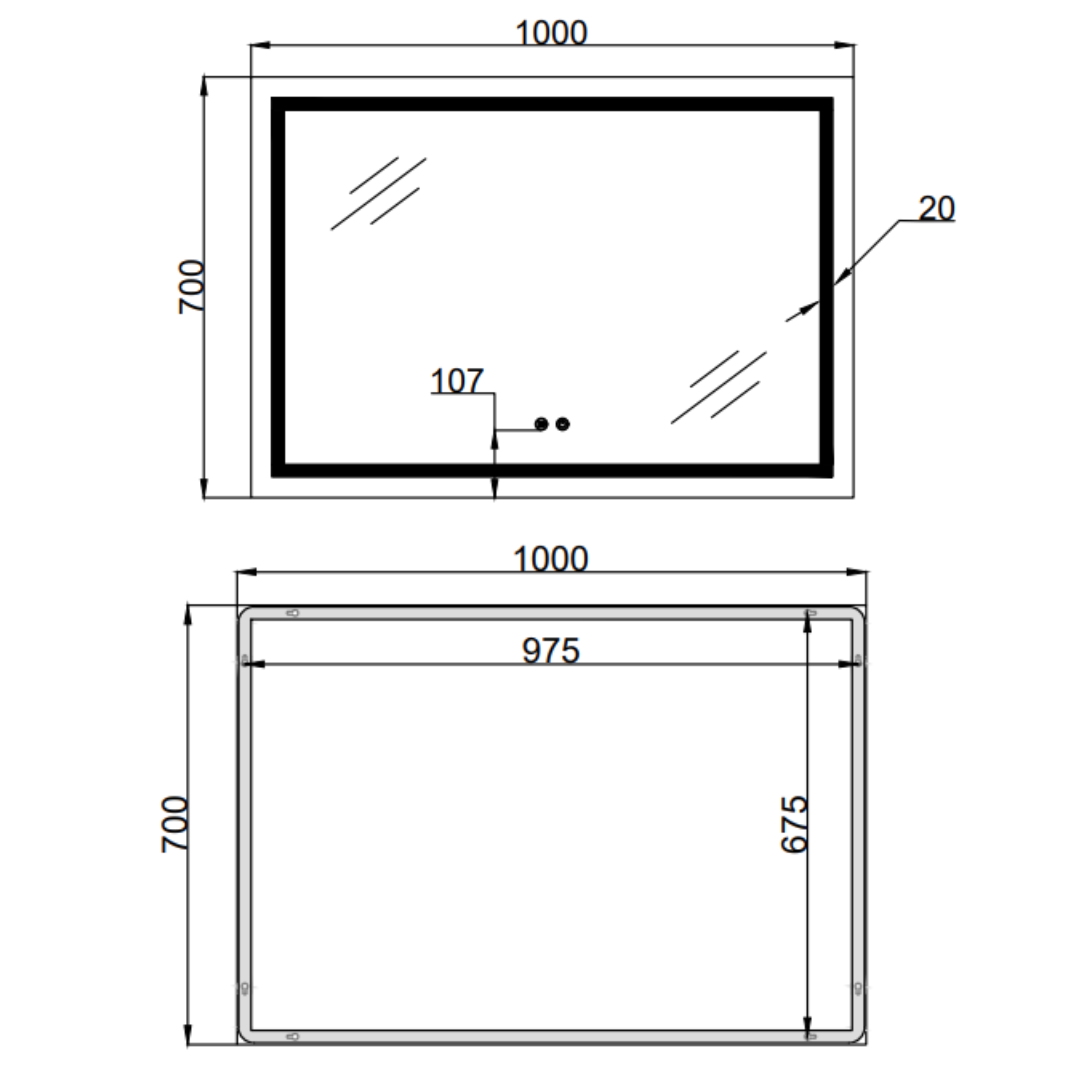 Дзеркало Qtap Mideya (MI1) 1000х700 з LED-підсвічуванням Touch, з антизапотіванням, димером, рег. яскравості QT2078NCF10070 — фото2