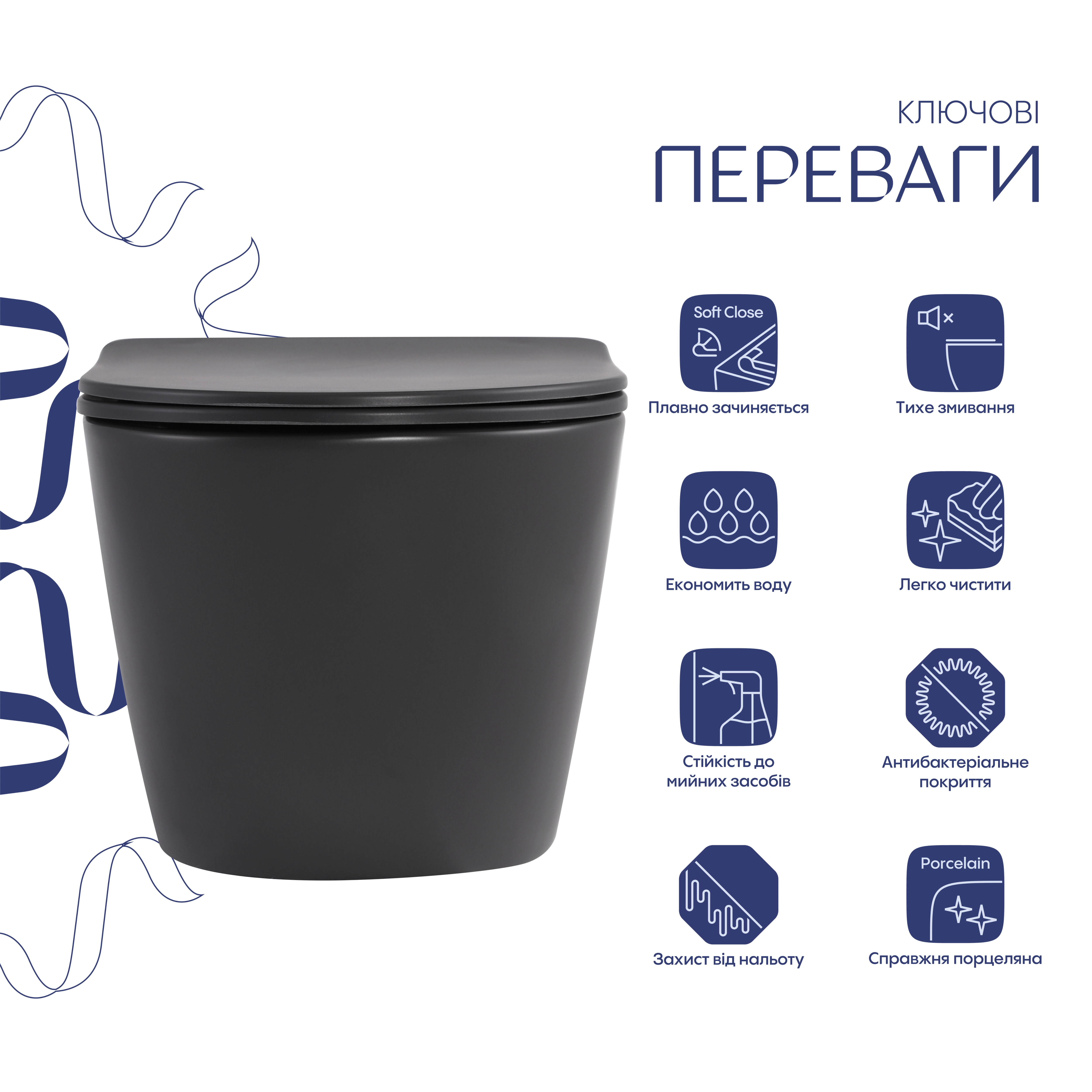 Унітаз підвісний Qtap Robin Ultra Quiet 520×365×340 мм, Anthracite, з сидінням Slim Duroplast / Soft-close / Quick Release QTROB26AN48995 — фото3