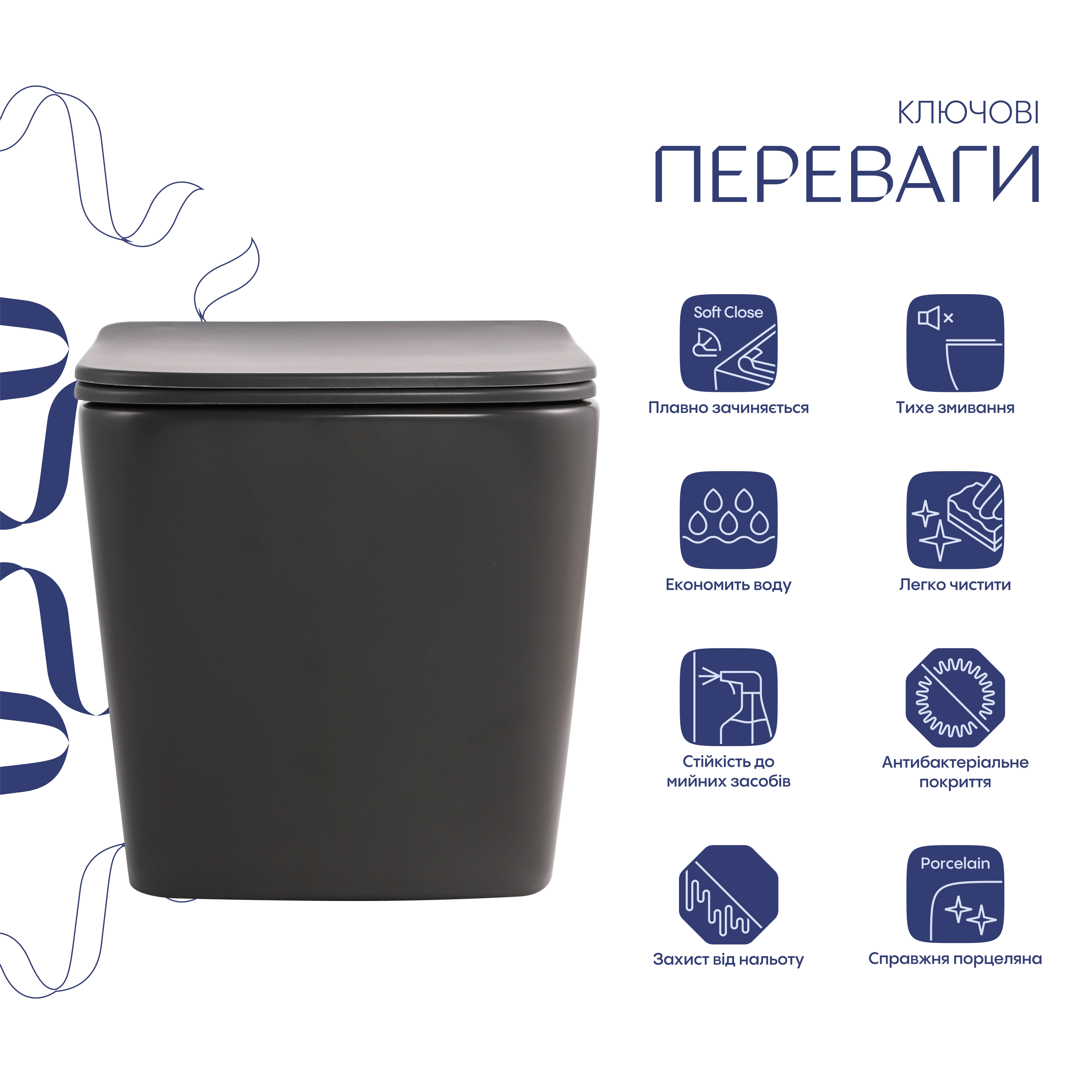 Унітаз підвісний Qtap Tern Ultra Quiet 520×345×325 мм, Anthracite, з сидінням Slim Duroplast / Soft-close / Quick Release QTTER26AN48999 — фото3