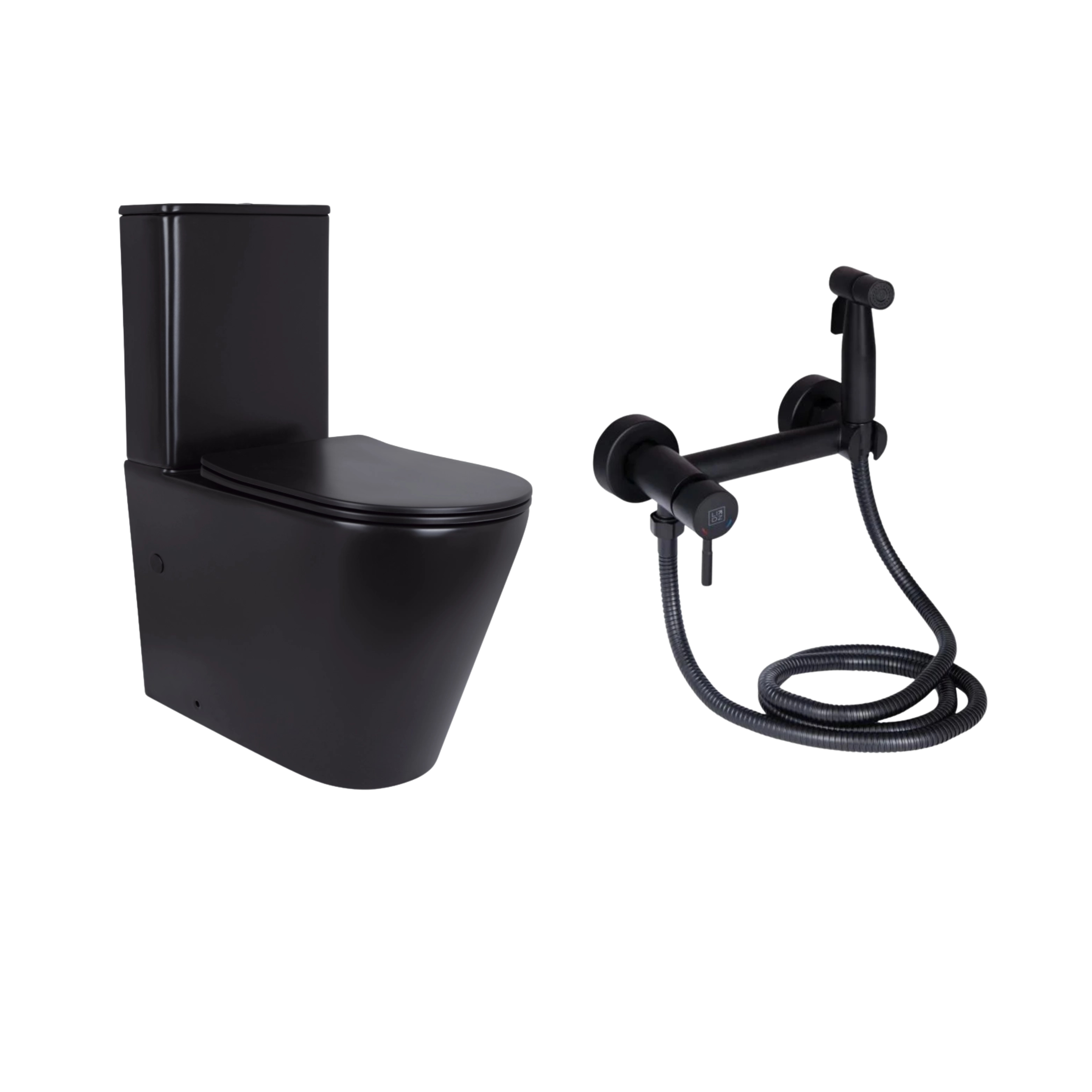 Комплект 2 в 1: підлоговий унітаз Qtap Scorpio Matt Black QT14226088AMB + набір гігієнічного душу Lidz Aria Black LDARI110BLA43394