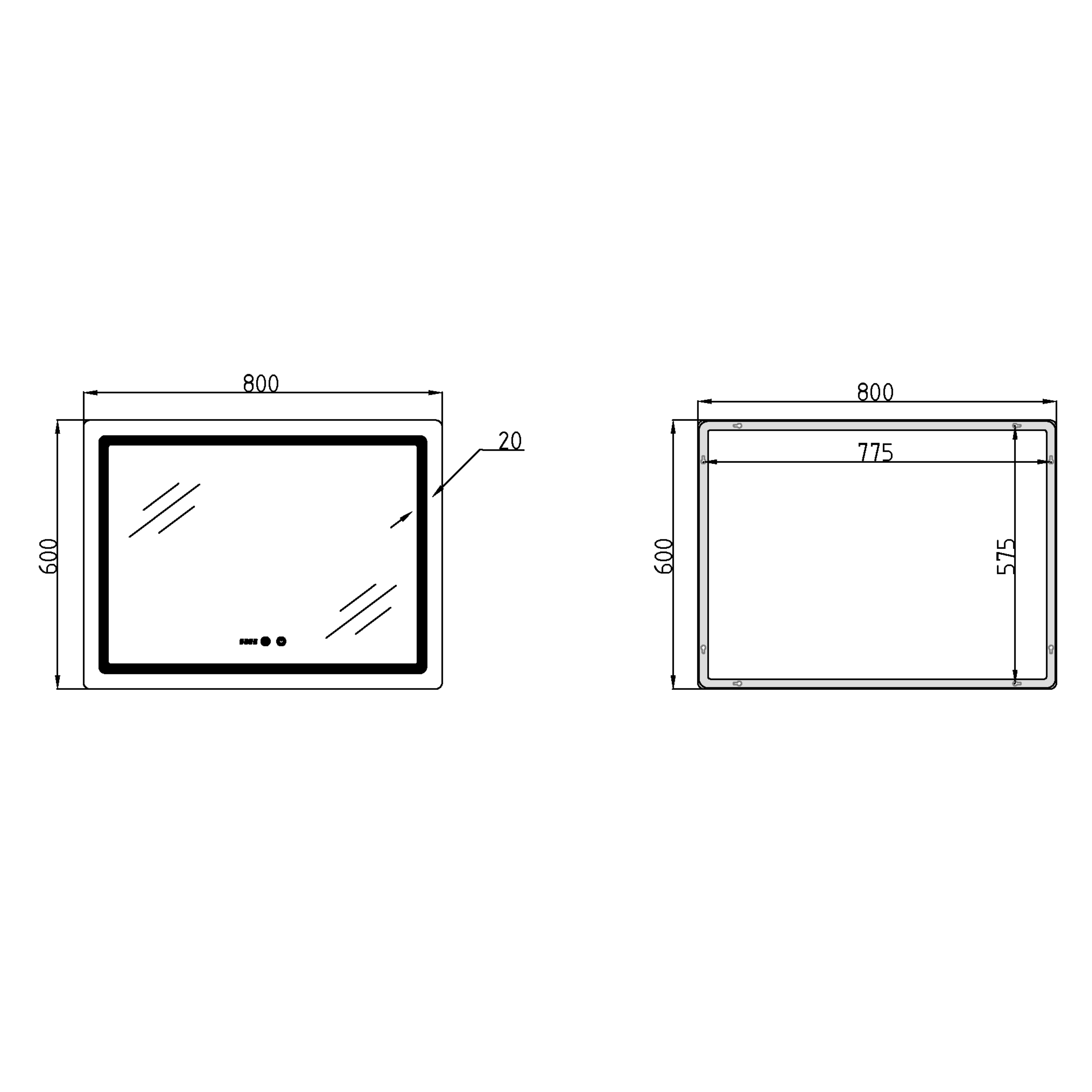 Дзеркало Qtap Mideya (MI2) 800х600 з годинником, з LED-підсвічуванням Touch, з антизапотіванням, димером, рег. яскравості QTMID80060049265 — фото2