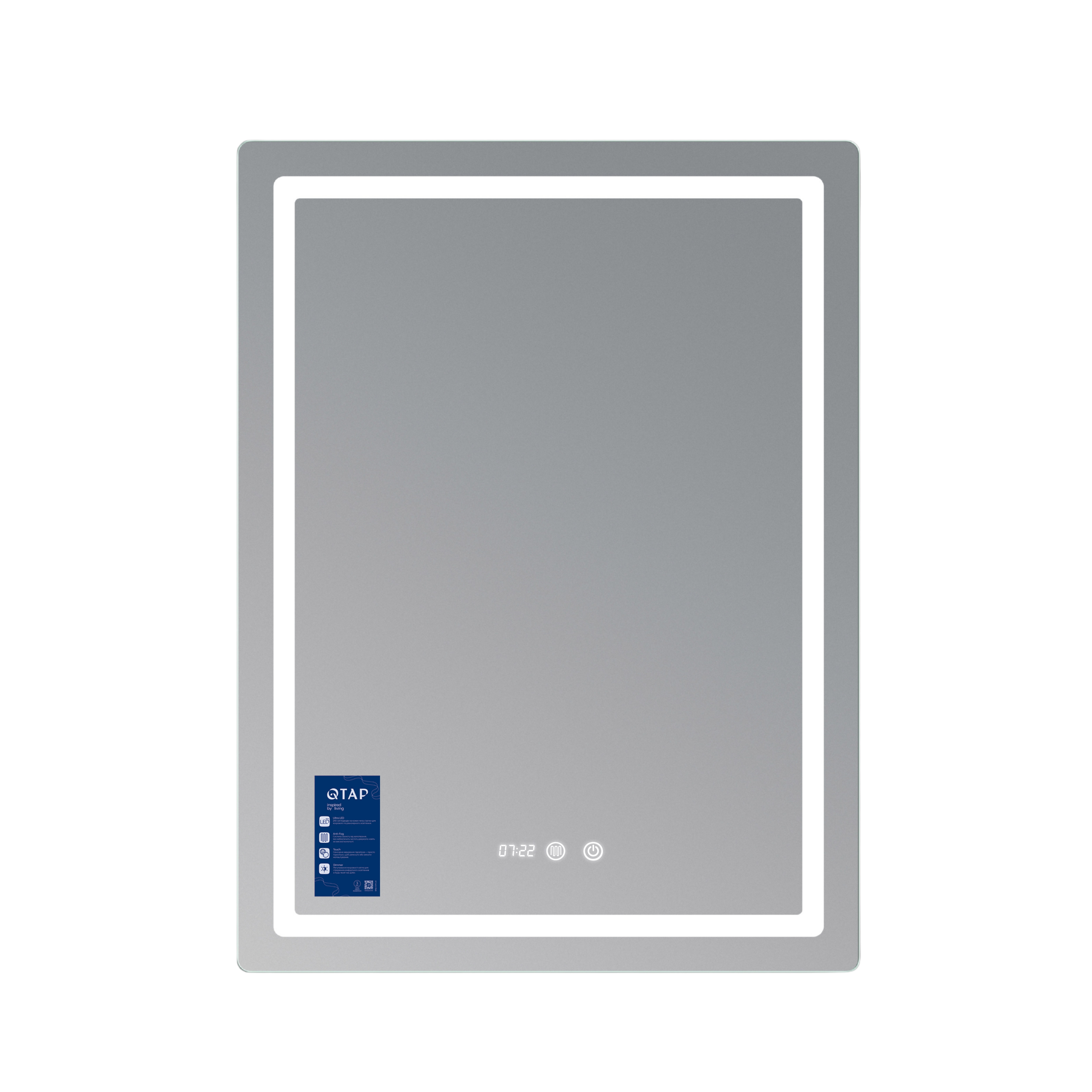 Дзеркало Qtap Mideya (MI2) 600х800 з годинником, з LED-підсвічуванням Touch, з антизапотіванням, димером, рег. яскравості QTMID100080049267 — фото3