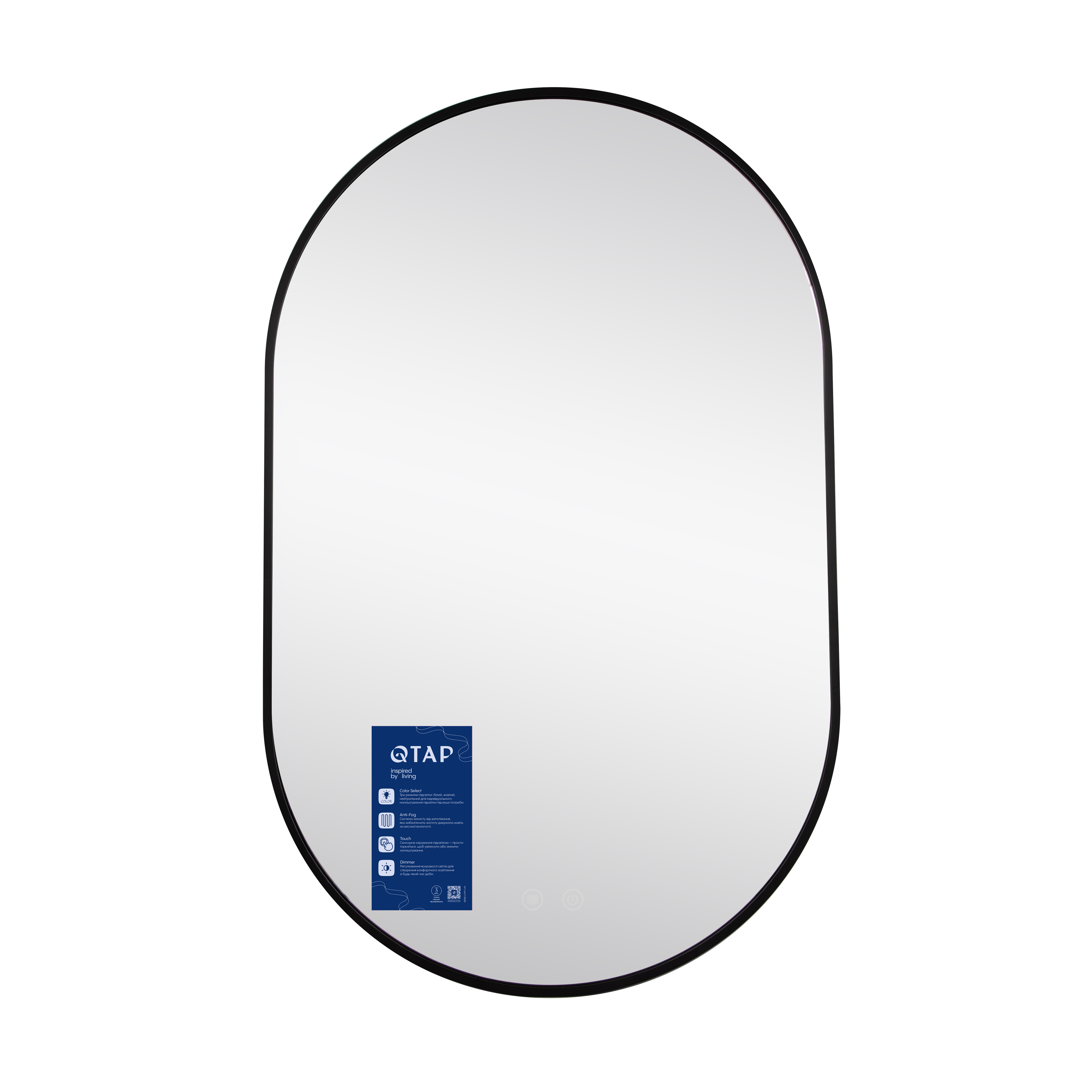 Дзеркало Qtap Scorpio (SC1) з LED-підсвічуванням Touch, з антизапотіванням, з димером, рег. темп. кольору (3000-6500K) Black QTSC500800 — фото3