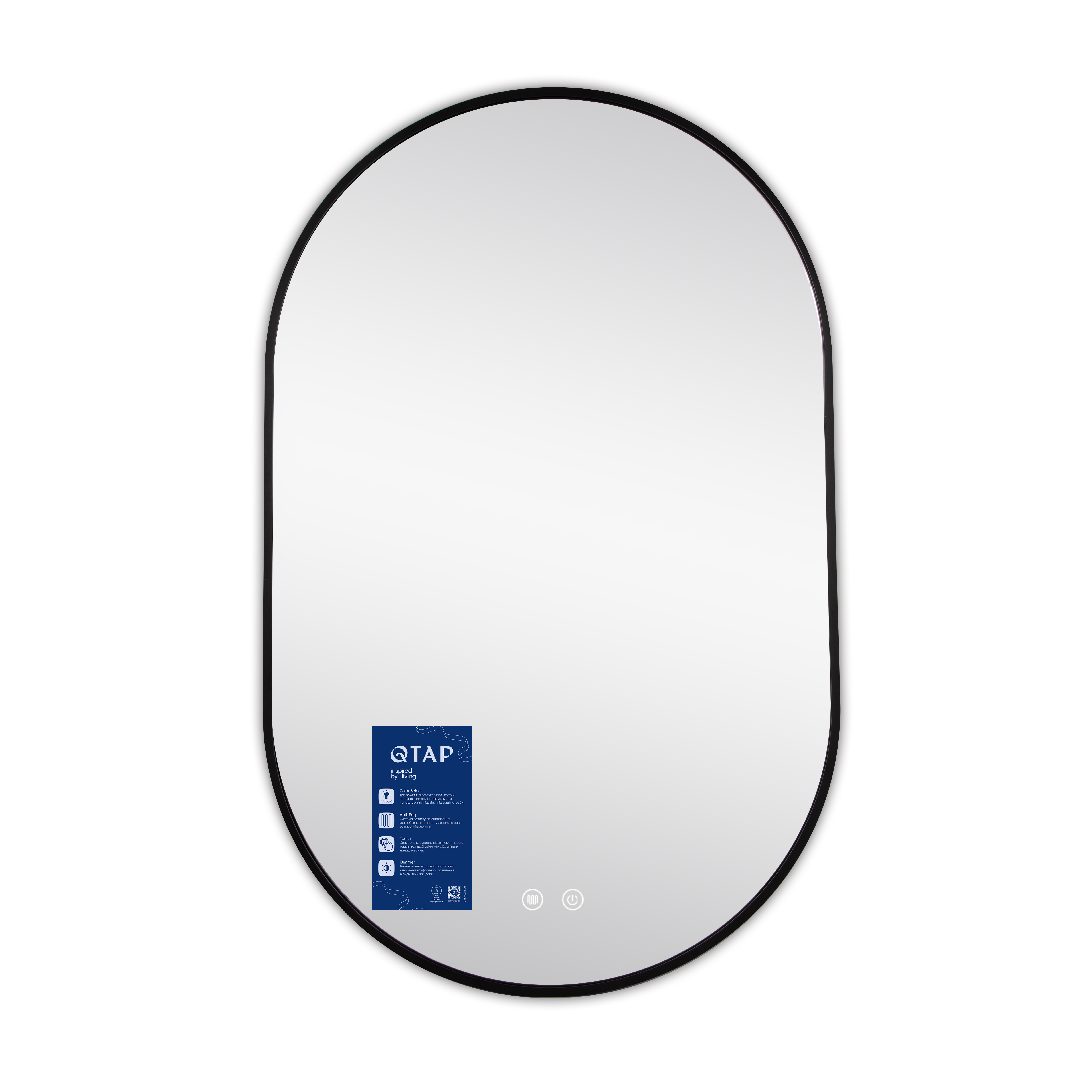Дзеркало Qtap Scorpio (SC1) з LED-підсвічуванням Touch, з антизапотіванням, з димером, рег. темп. кольору (3000-6500K) Black QTSC500800 — фото4