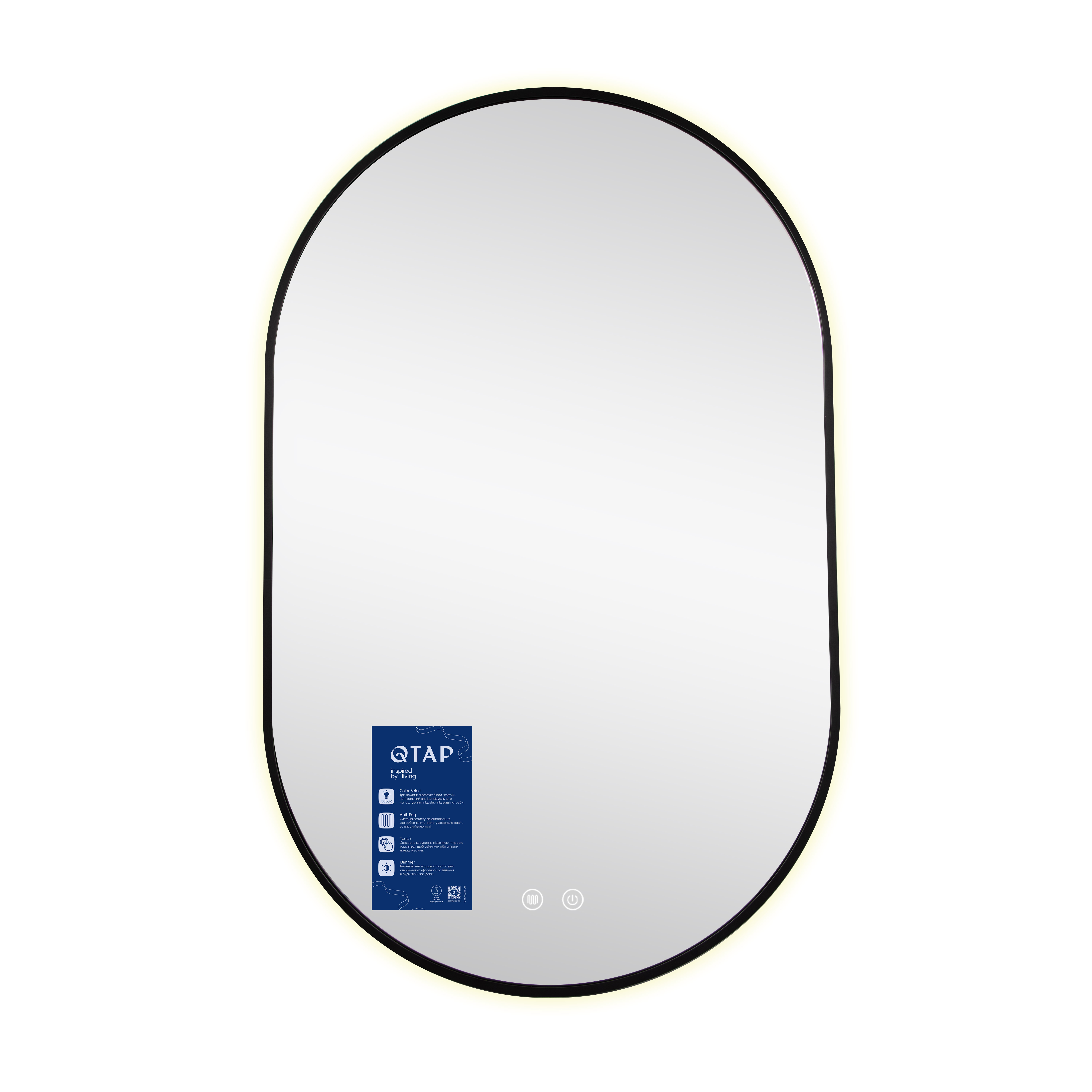 Дзеркало Qtap Scorpio (SC1) з LED-підсвічуванням Touch, з антизапотіванням, з димером, рег. темп. кольору (3000-6500K) Black QTSC500800 — фото5