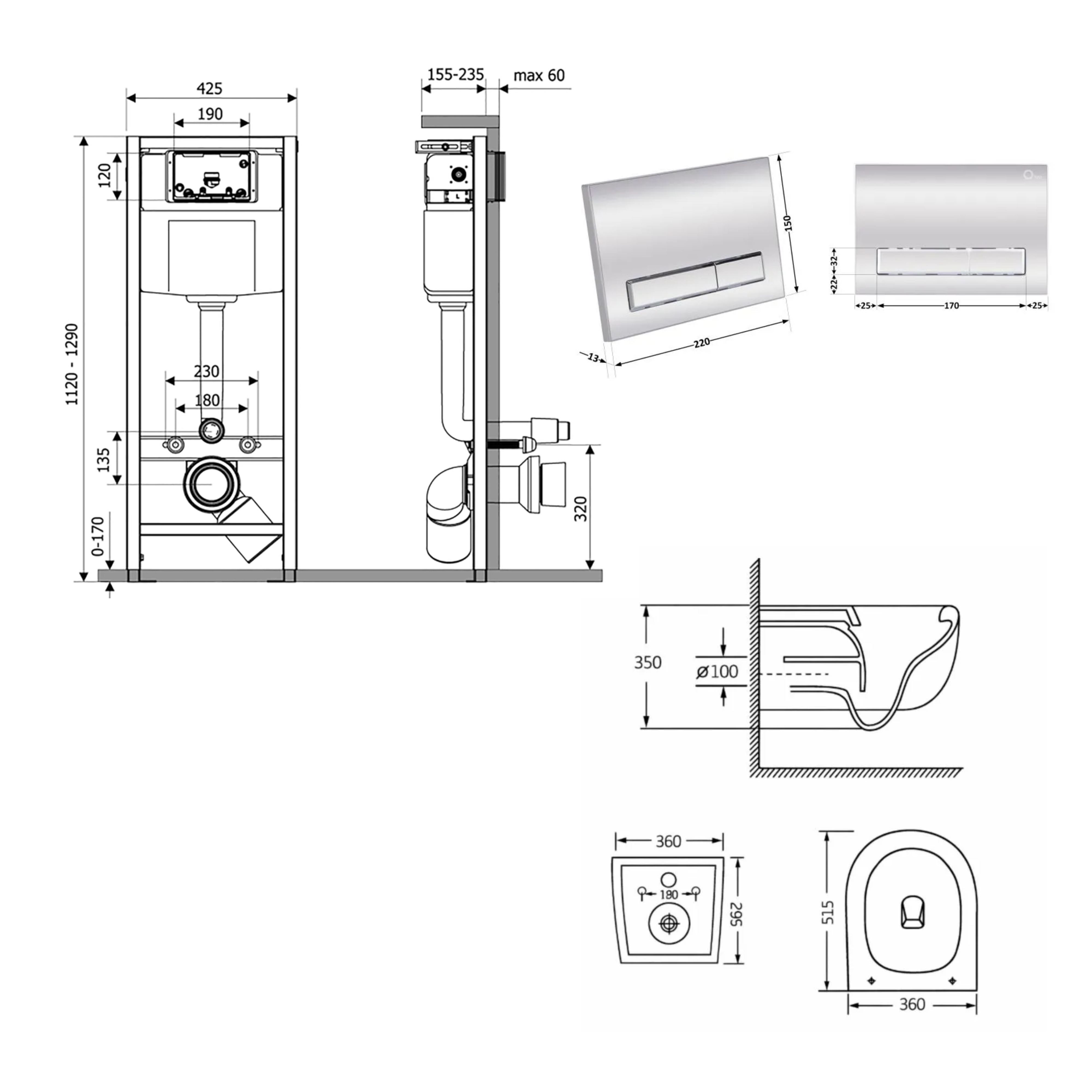 Готове рішення Qtap для ванної кімнати: підвісний унітаз Taurus Ultra Quiet 515×360×350 + комплект інсталяції Nest 4 в 1 (лінійна клавіша Chrome) — фото2