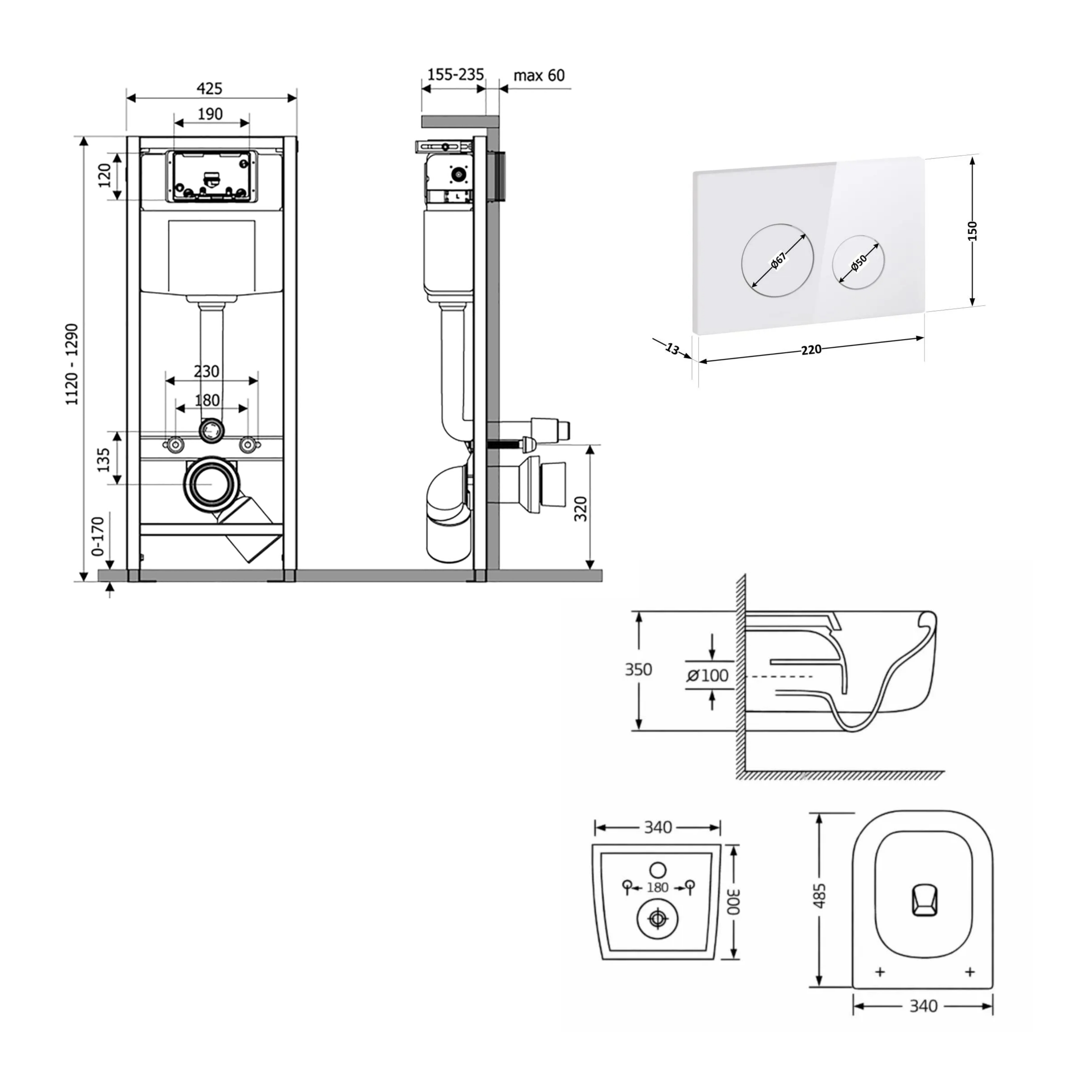 Готове рішення Qtap для ванної кімнати: підвісний унітаз Gemini Ultra Quiet 485×340×350 + комплект інсталяції Nest 4 в 1 (кругла клавіша White) — фото2