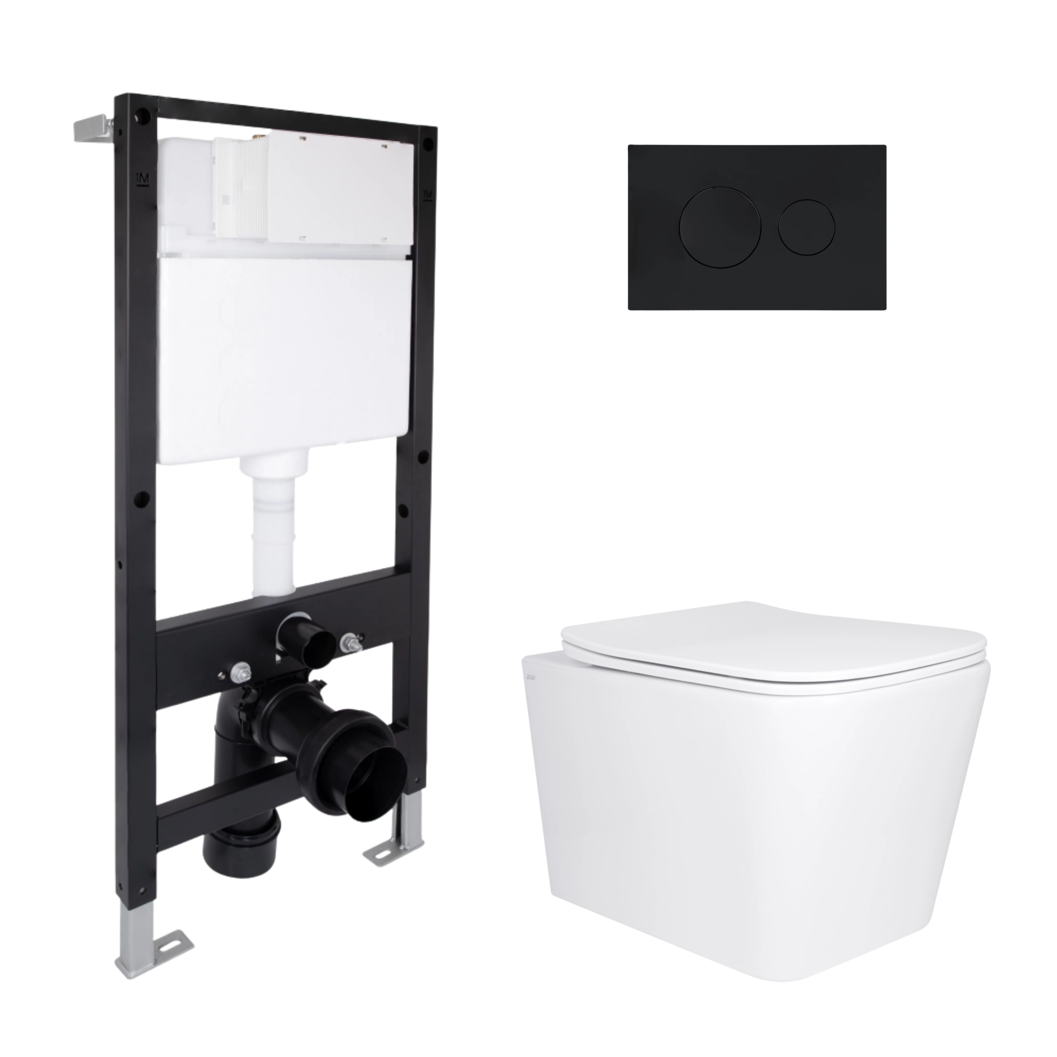 Готове рішення Qtap для ванної кімнати: підвісний унітаз Tern Ultra Quiet 525x345x360 + комплект інсталяції Standard (кругла клавіша Black)