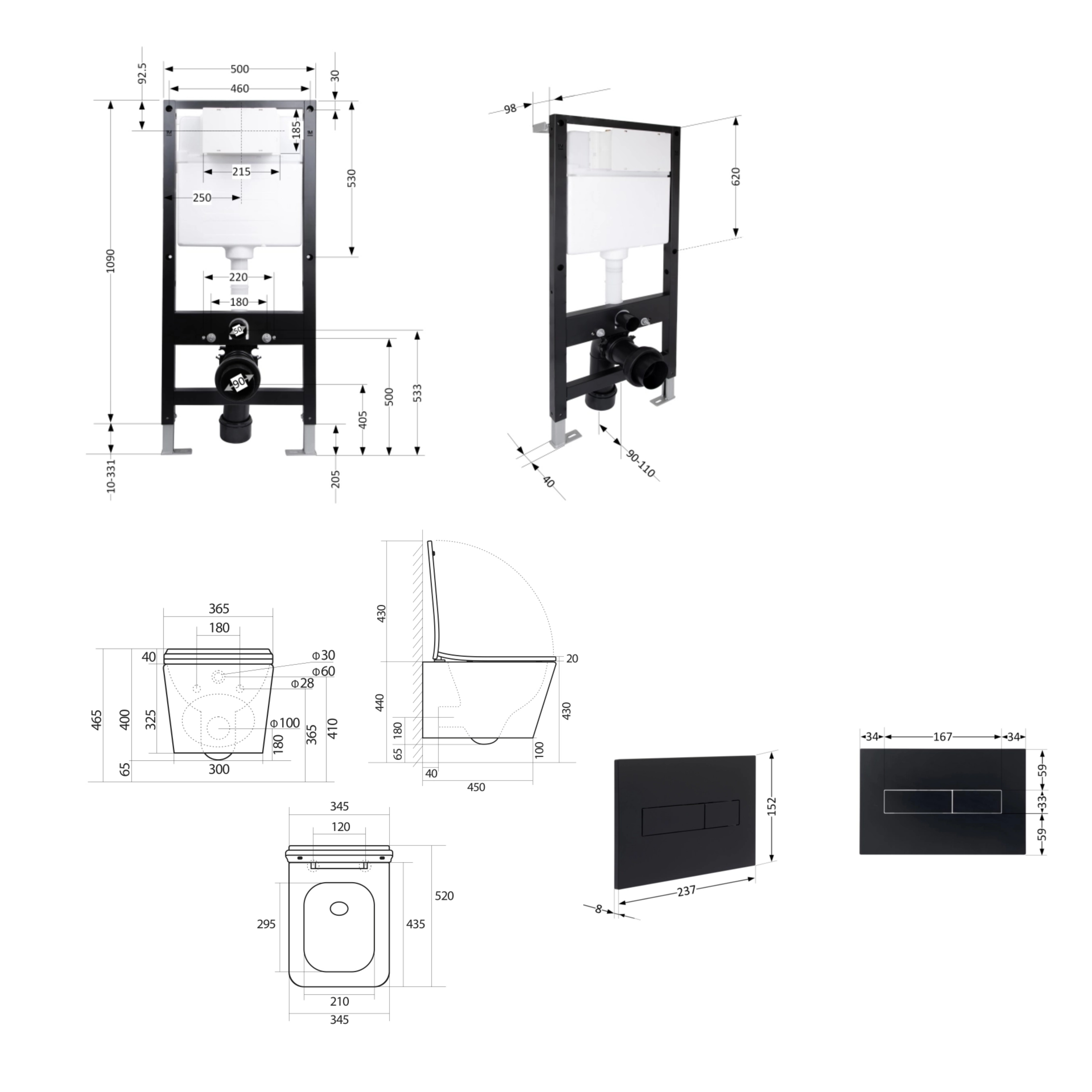 Готове рішення Qtap для ванної кімнати: підвісний унітаз Tern Ultra Quiet 525x345x360 + комплект інсталяції Standard (лінійна клавіша Black) — фото2