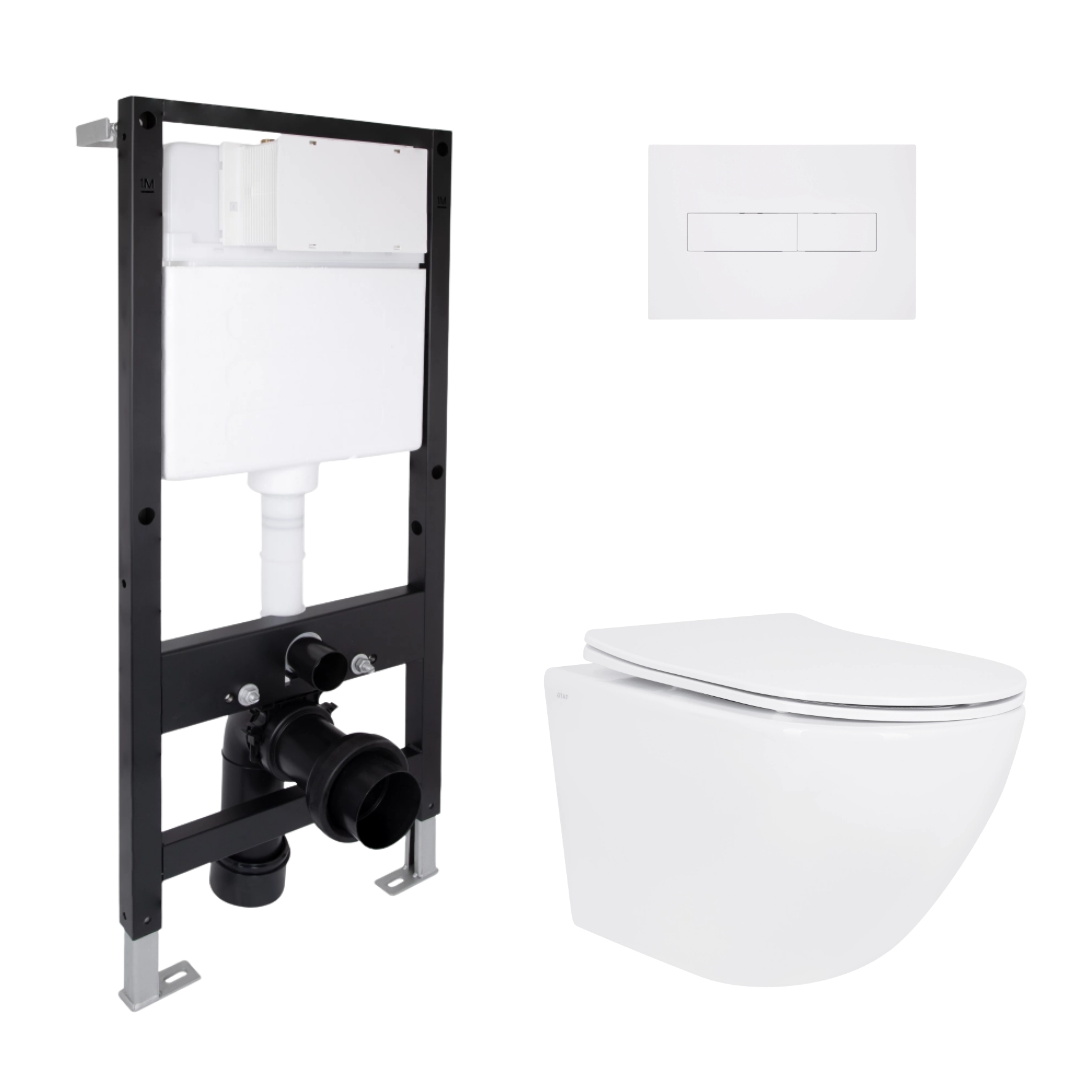 Готове рішення Qtap для ванної кімнати: підвісний унітаз Jay Rimless 485x360x320 + комплект інсталяції Standard (лінійна клавіша White)