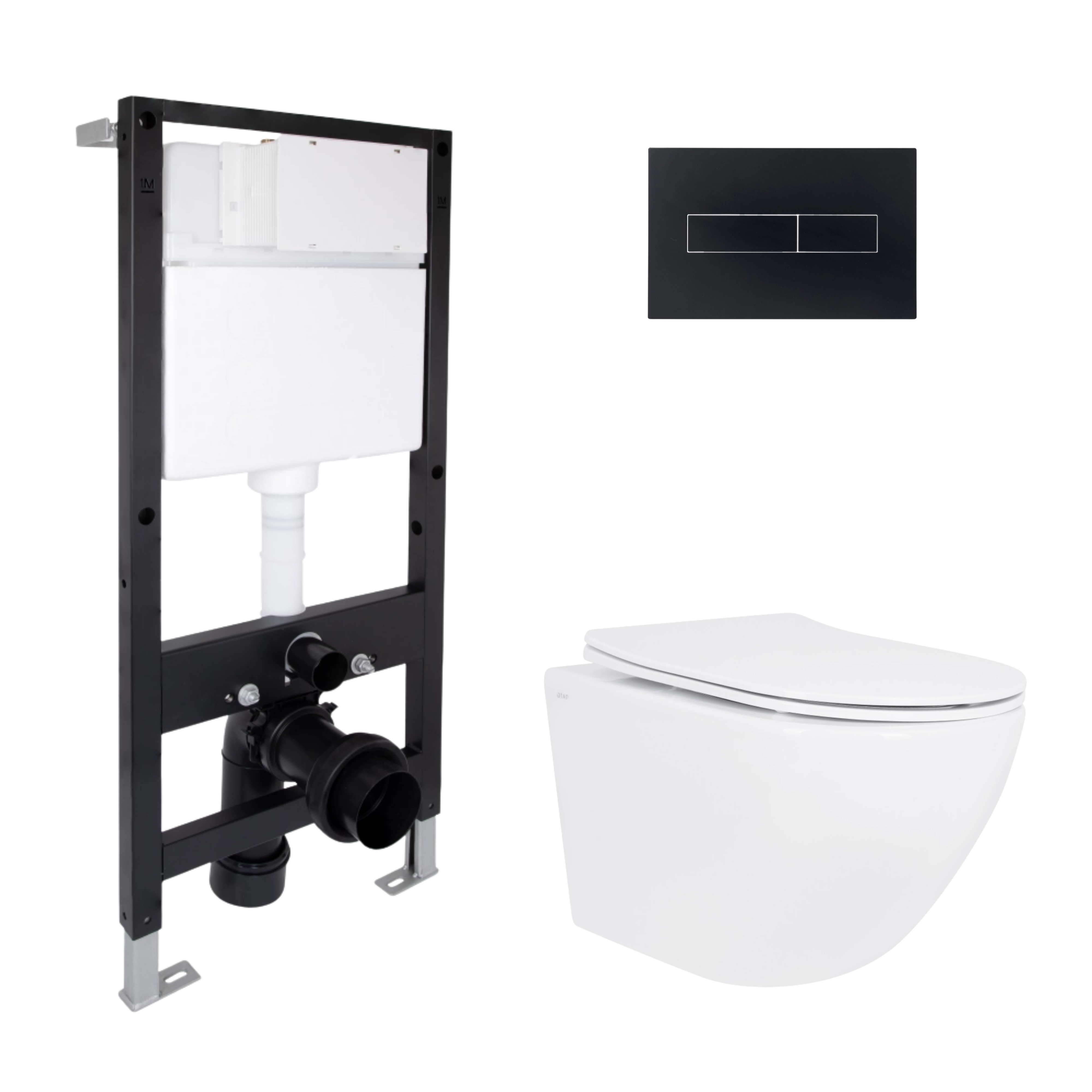 Готове рішення Qtap для ванної кімнати: підвісний унітаз Jay Rimless 485x360x320 + комплект інсталяції Standard (лінійна клавіша Black)