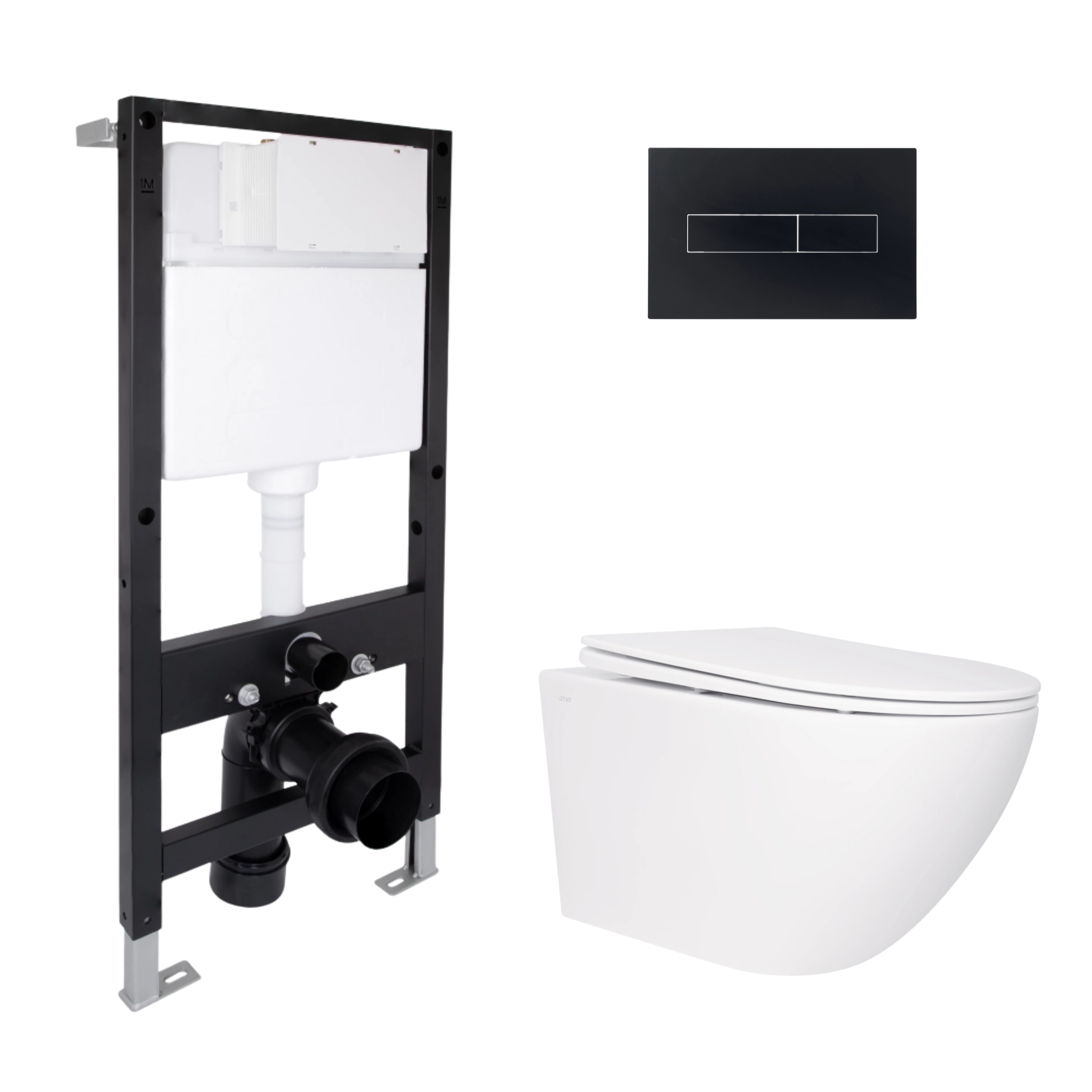 Готове рішення Qtap для ванної кімнати: підвісний унітаз Jay Rimless 520x360x320 + комплект інсталяції Standard (лінійна клавіша Black)
