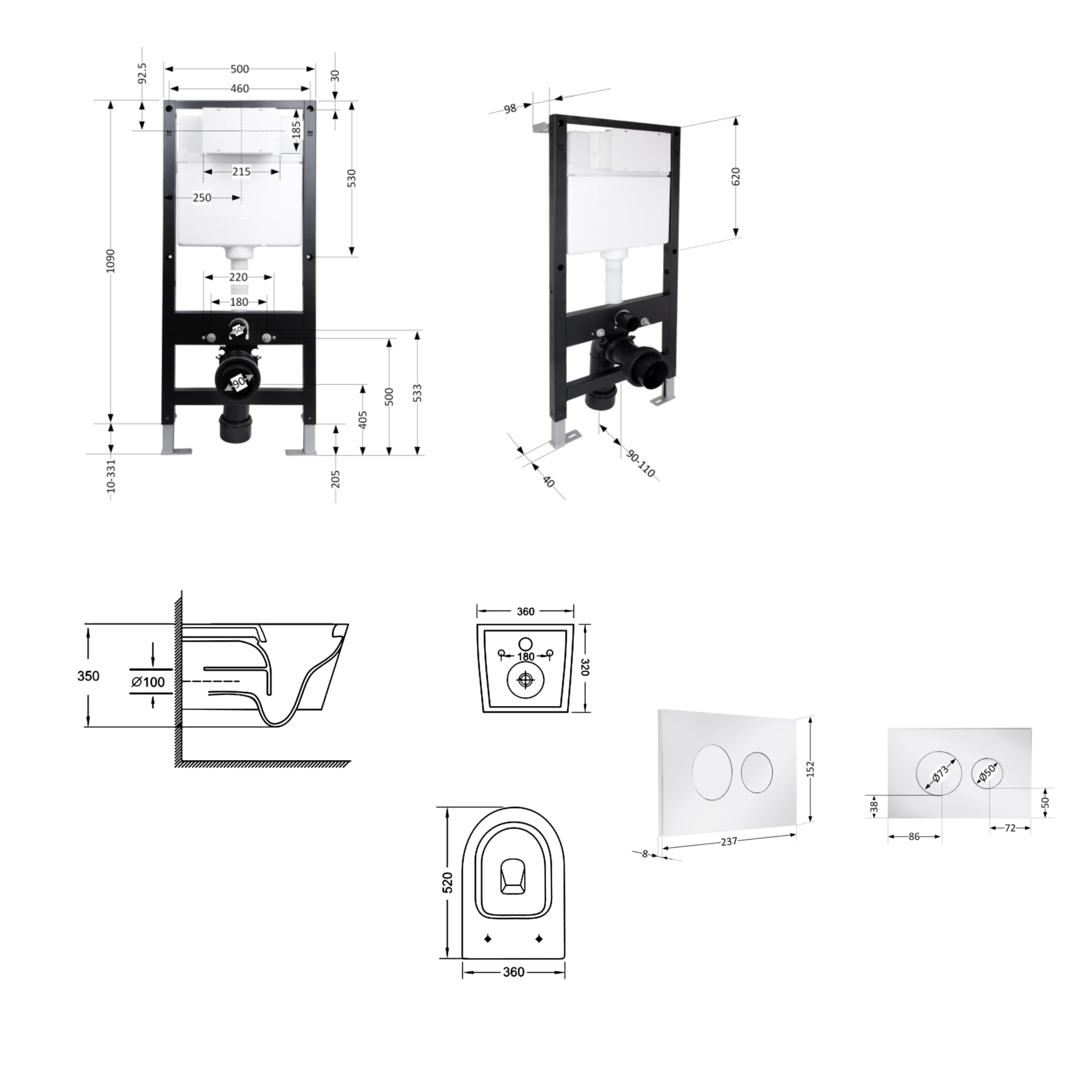 Готове рішення Qtap для ванної кімнати: підвісний унітаз Jay Ultra Quiet 520x360x320 + комплект інсталяції Standard (кругла клавіша Chrome) — фото2