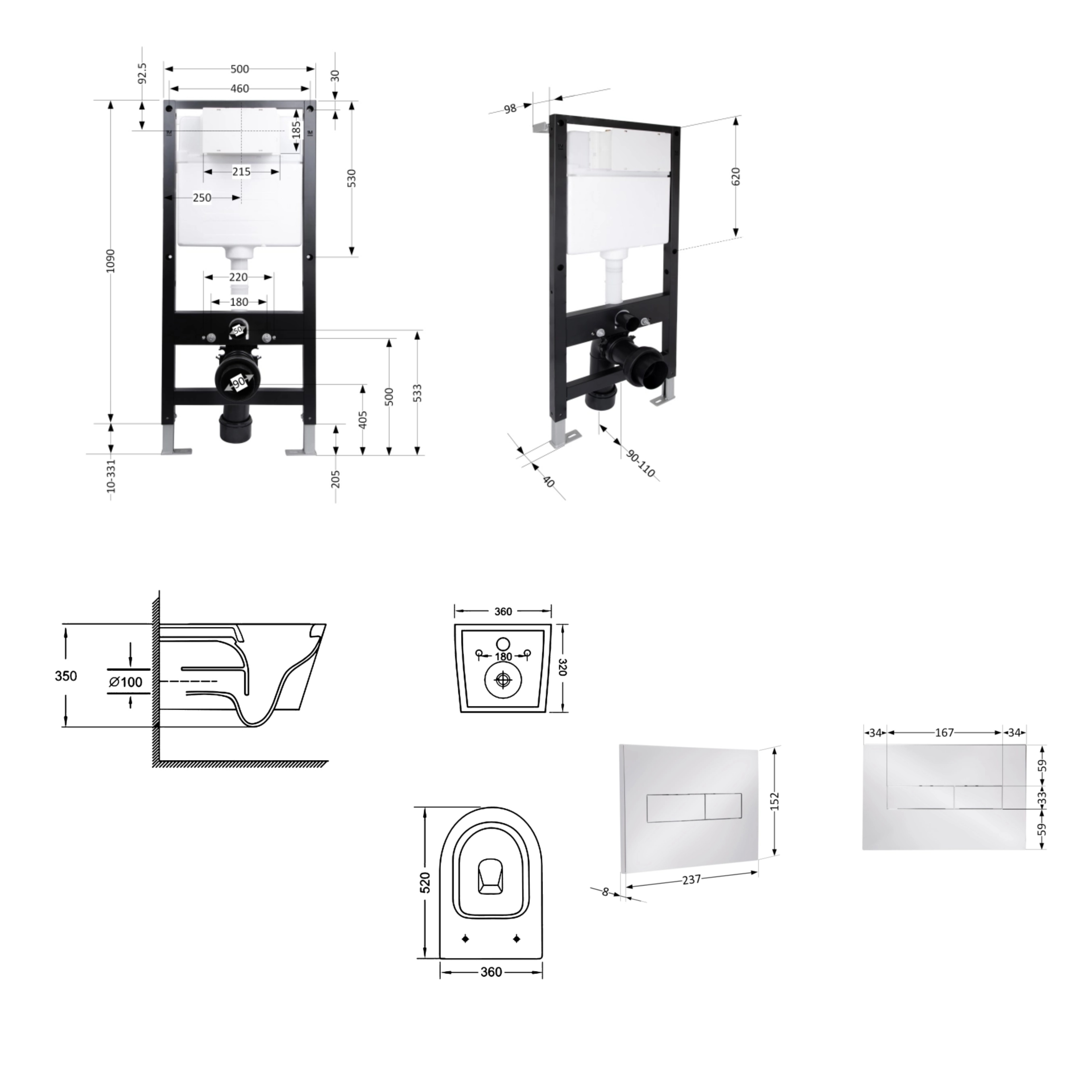 Готове рішення Qtap для ванної кімнати: підвісний унітаз Jay Ultra Quiet 520x360x320 + комплект інсталяції Standard (лінійна клавіша Chrome) — фото2