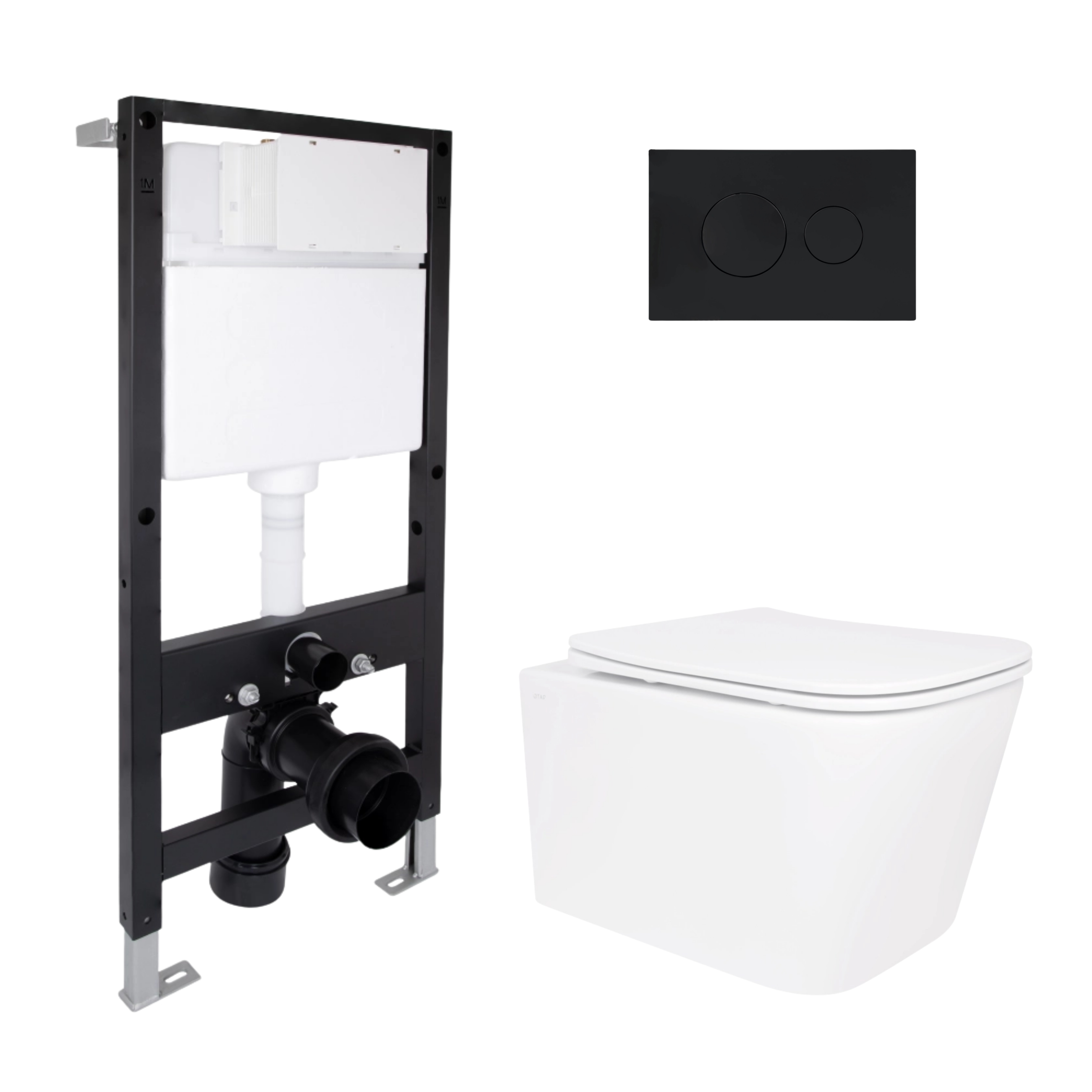 Готове рішення Qtap для ванної кімнати: підвісний унітаз Crow Rimless 485x340x330 + комплект інсталяції Standard (кругла клавіша Black)