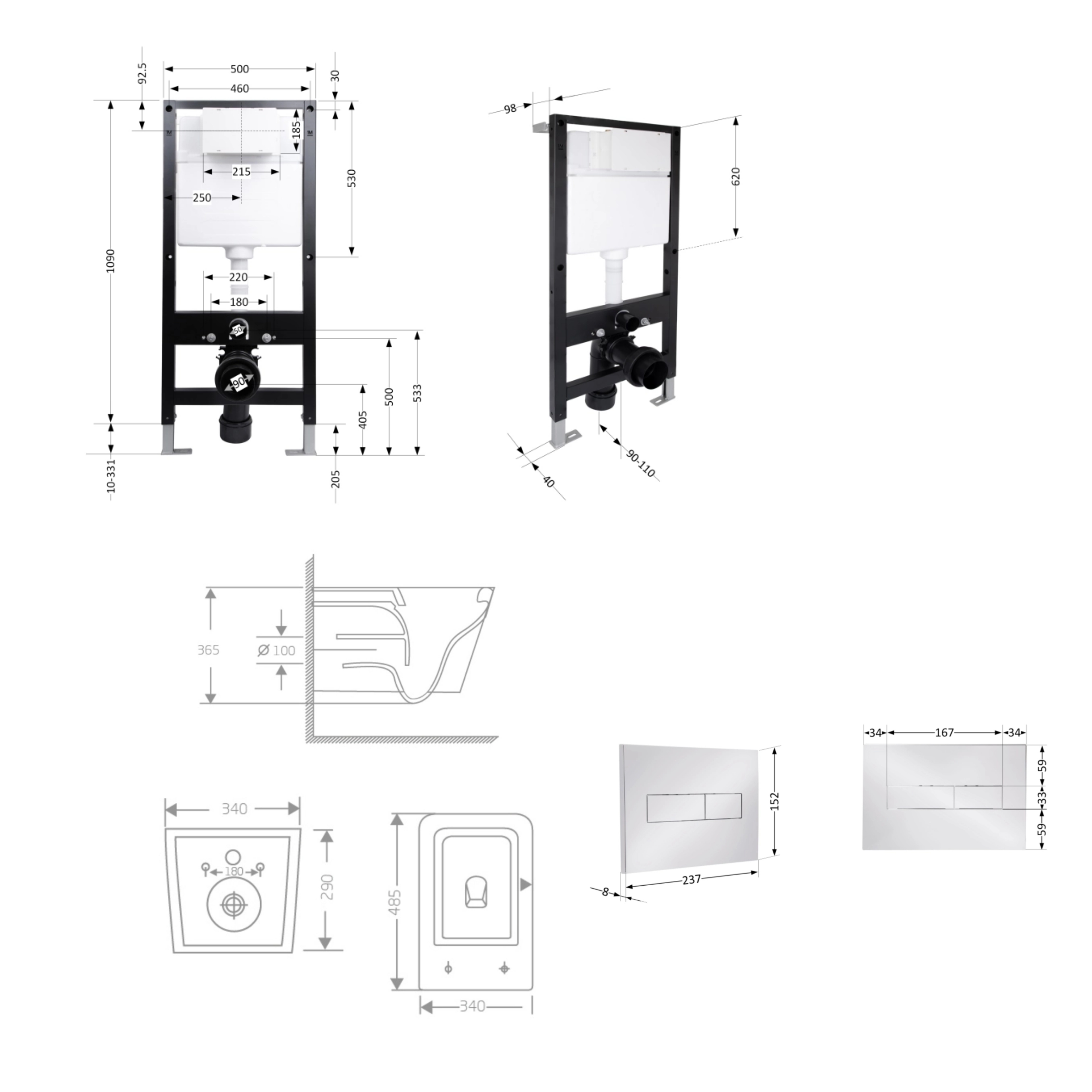 Готове рішення Qtap для ванної кімнати: підвісний унітаз Crow Rimless 485x340x330 + комплект інсталяції Standard (лінійна клавіша Chrome) — фото2