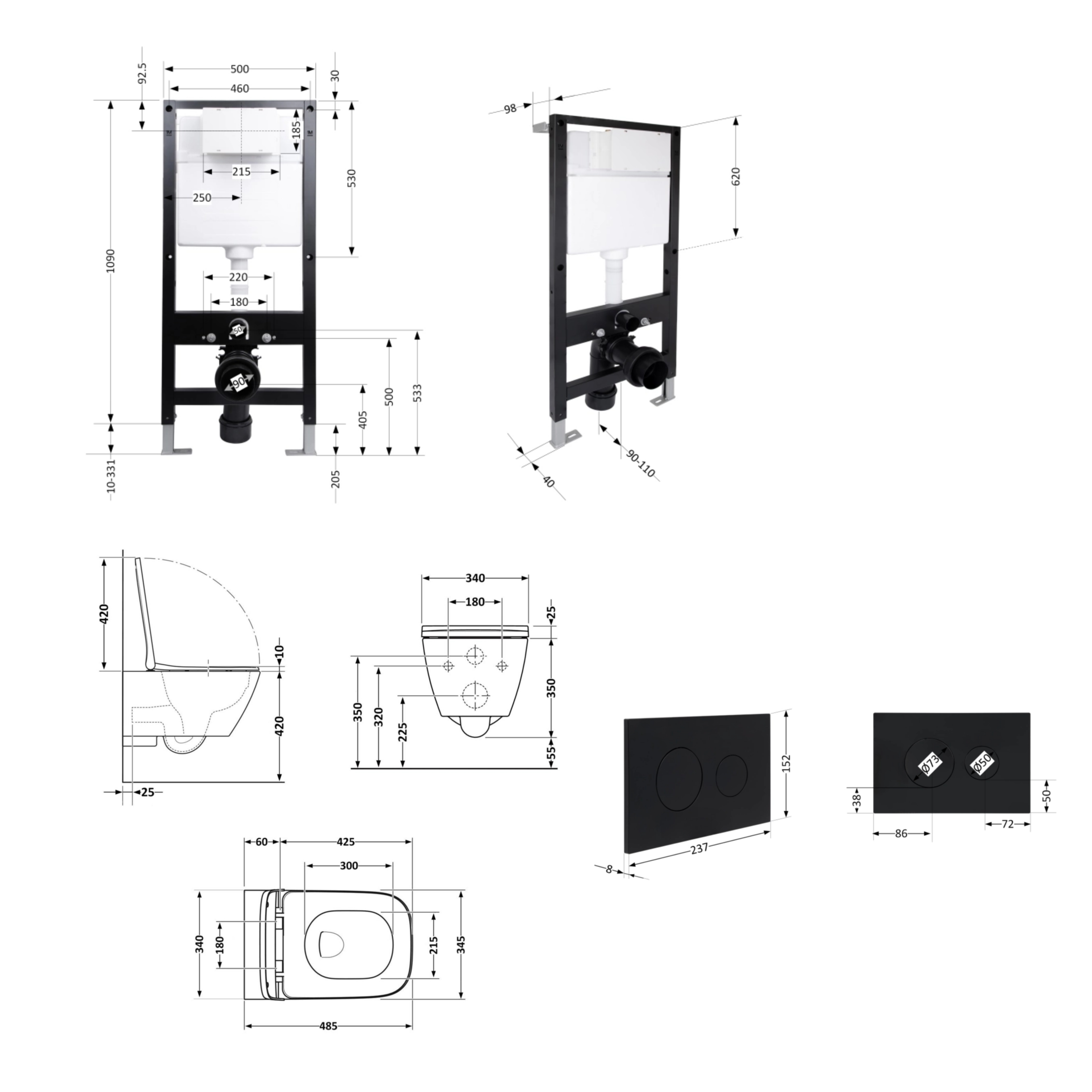 Готове рішення Qtap для ванної кімнати: підвісний унітаз Crow Ultra Quiet 485x340x290 + комплект інсталяції Standard (кругла клавіша Black) — фото2