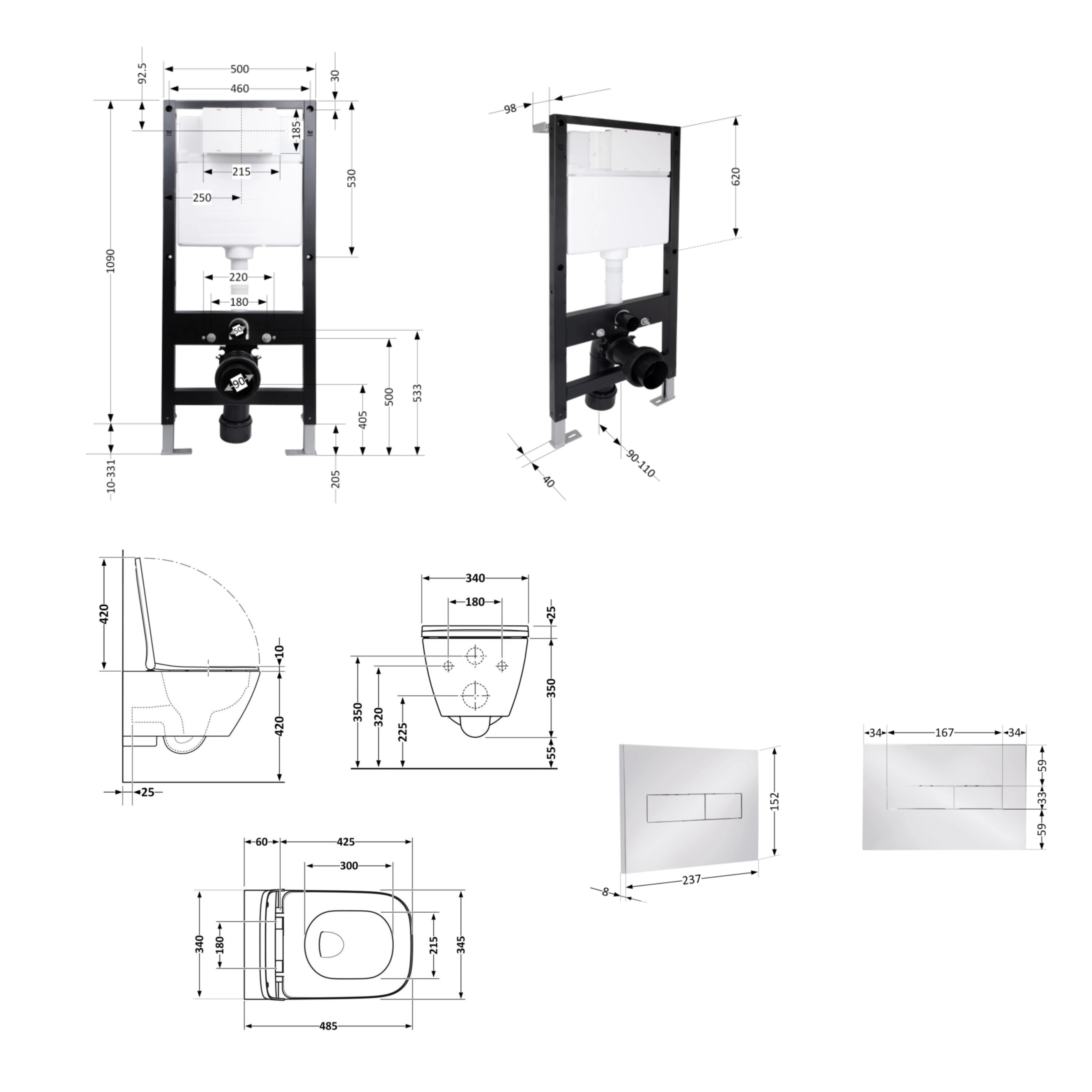 Готове рішення Qtap для ванної кімнати: підвісний унітаз Crow Ultra Quiet 485x340x290 + комплект інсталяції Standard (лінійна клавіша Chrome) — фото2