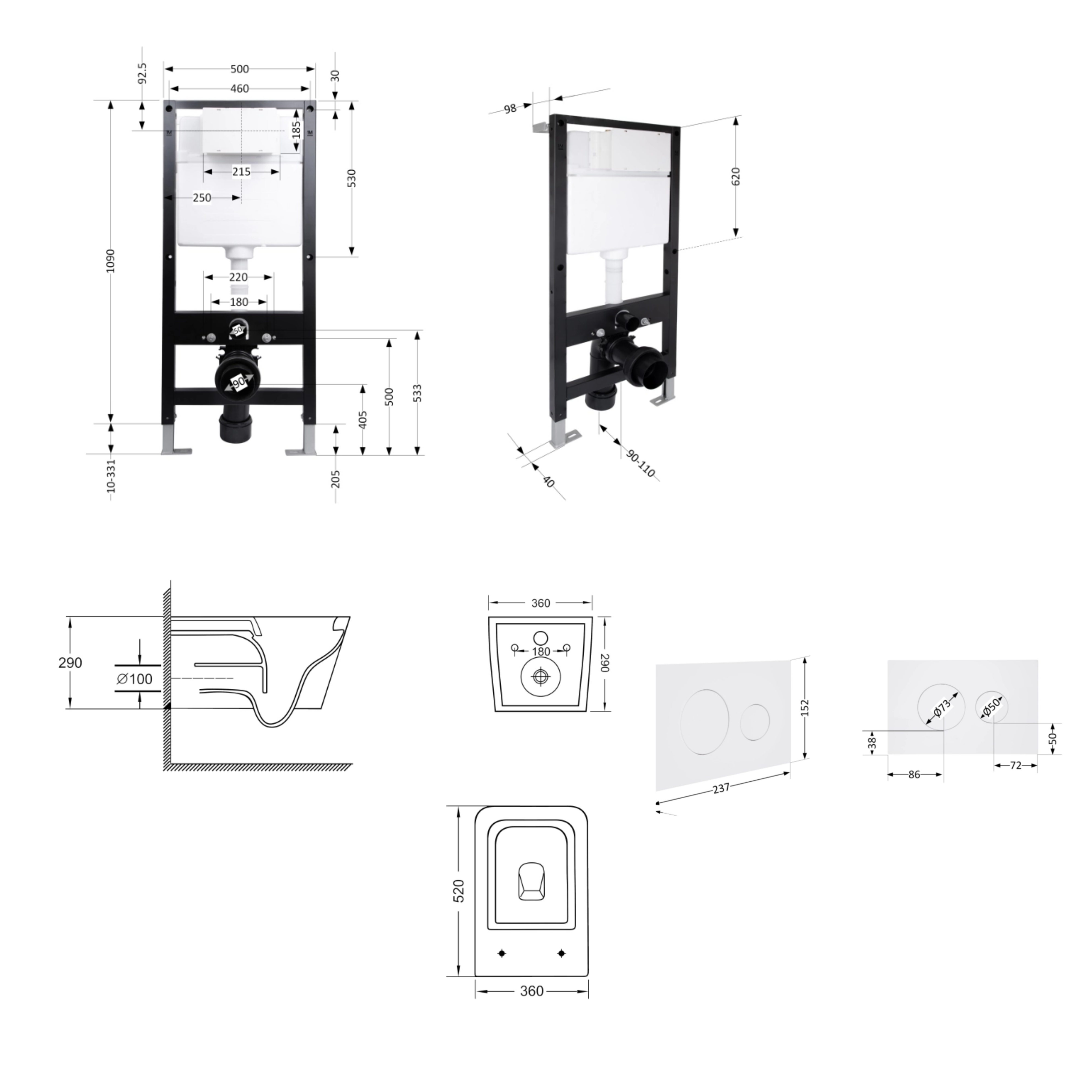 Готове рішення Qtap для ванної кімнати: підвісний унітаз Crow Ultra Quiet 520x360x290 + комплект інсталяції Standard (кругла клавіша White) — фото2