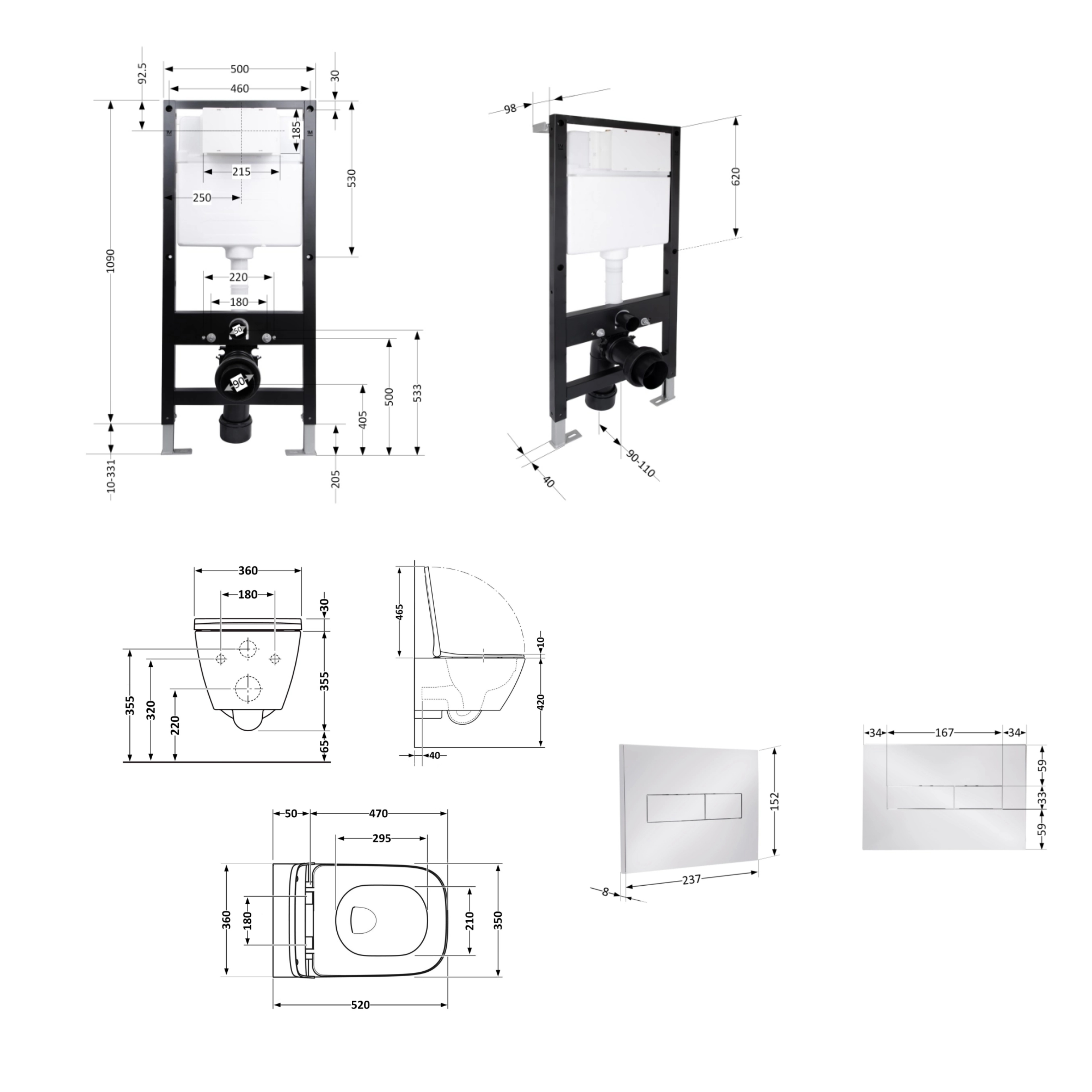 Готове рішення Qtap для ванної кімнати: підвісний унітаз Crow Rimless 520x360x290 + комплект інсталяції Standard (лінійна клавіша Chrome) — фото2