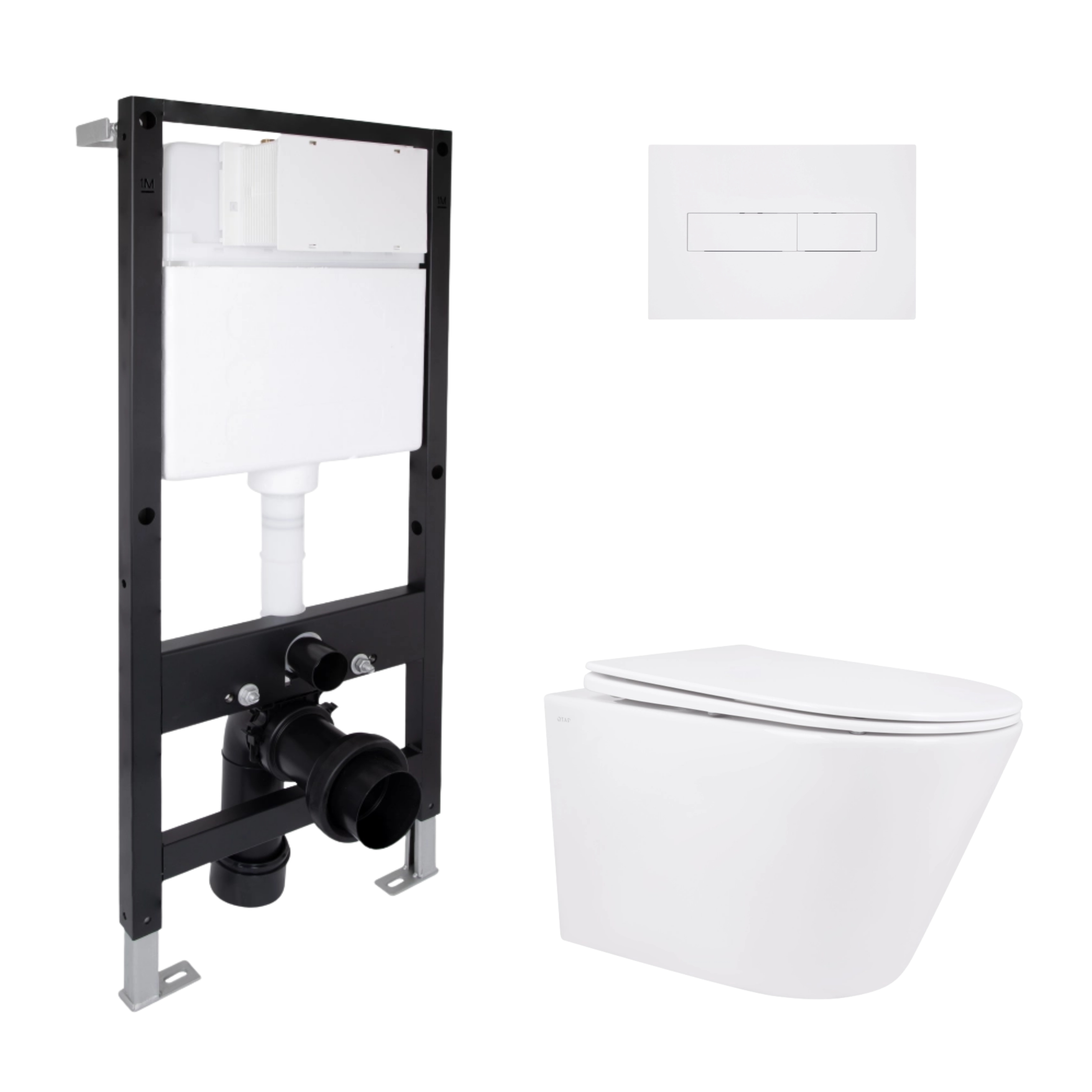 Готове рішення Qtap для ванної кімнати: підвісний унітаз Swan Rimless 520x360x320 + комплект інсталяції Standard (лінійна клавіша White)