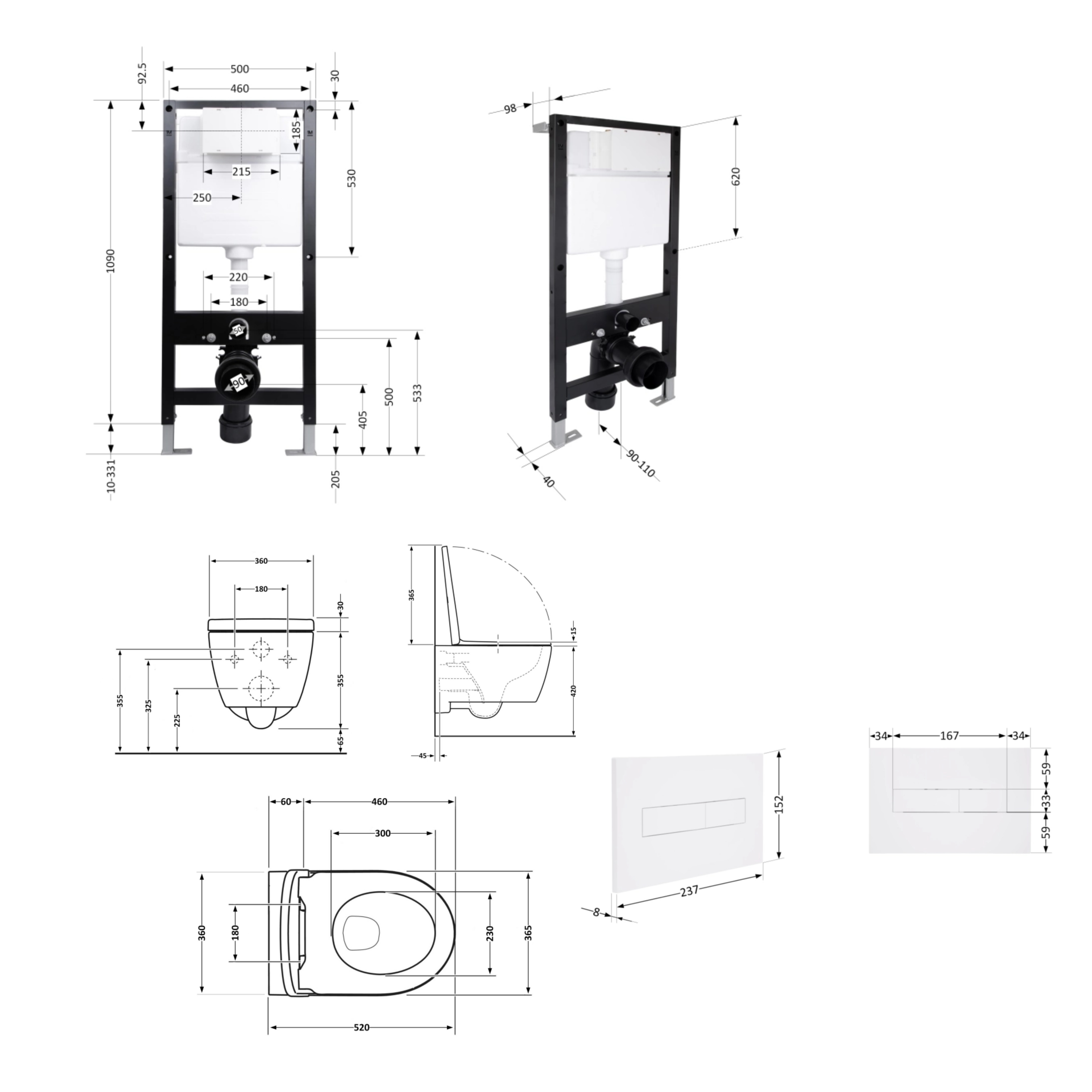 Готове рішення Qtap для ванної кімнати: підвісний унітаз Swan Rimless 520x360x320 + комплект інсталяції Standard (лінійна клавіша White) — фото2