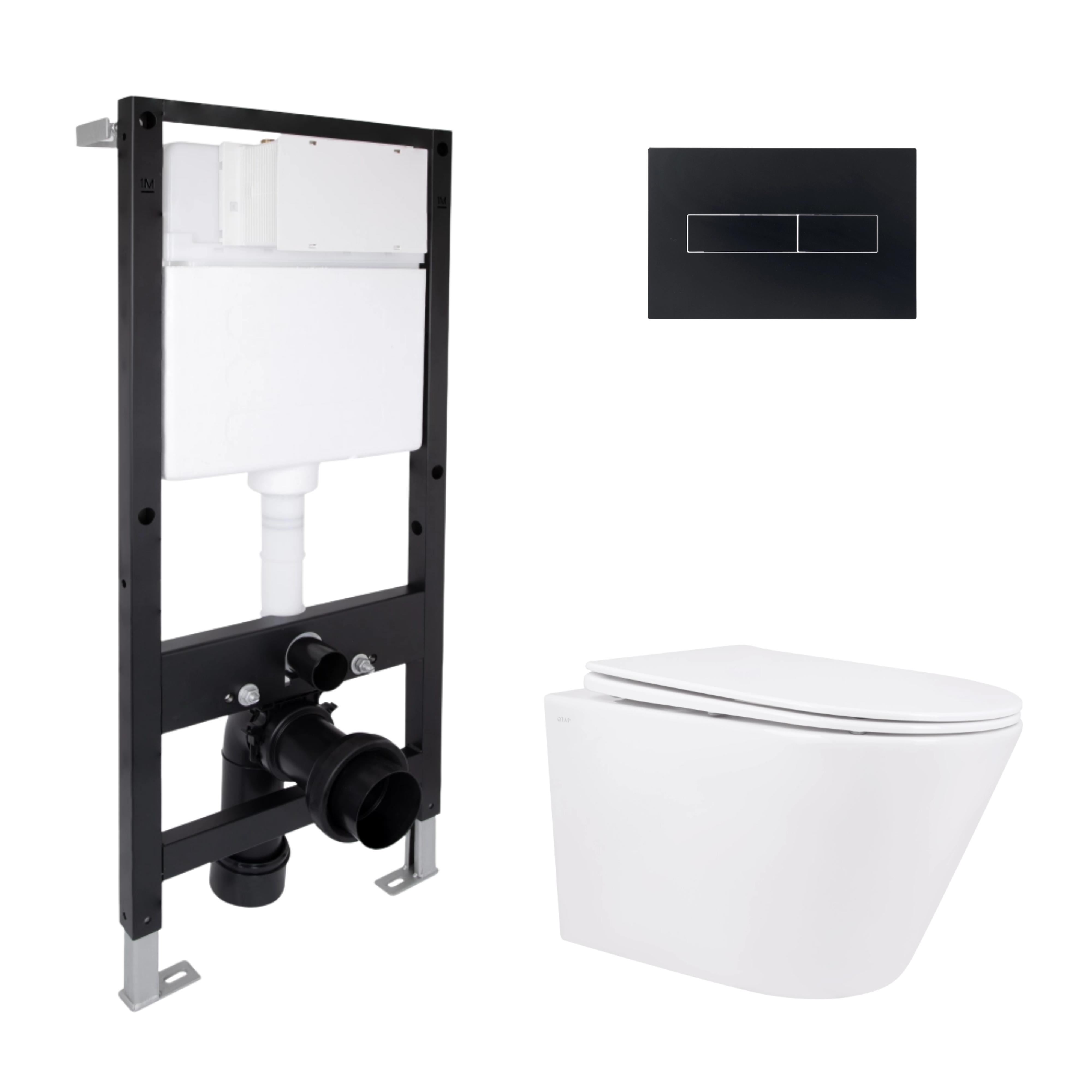 Готове рішення Qtap для ванної кімнати: підвісний унітаз Swan Rimless 520x360x320 + комплект інсталяції Standard (лінійна клавіша Black)