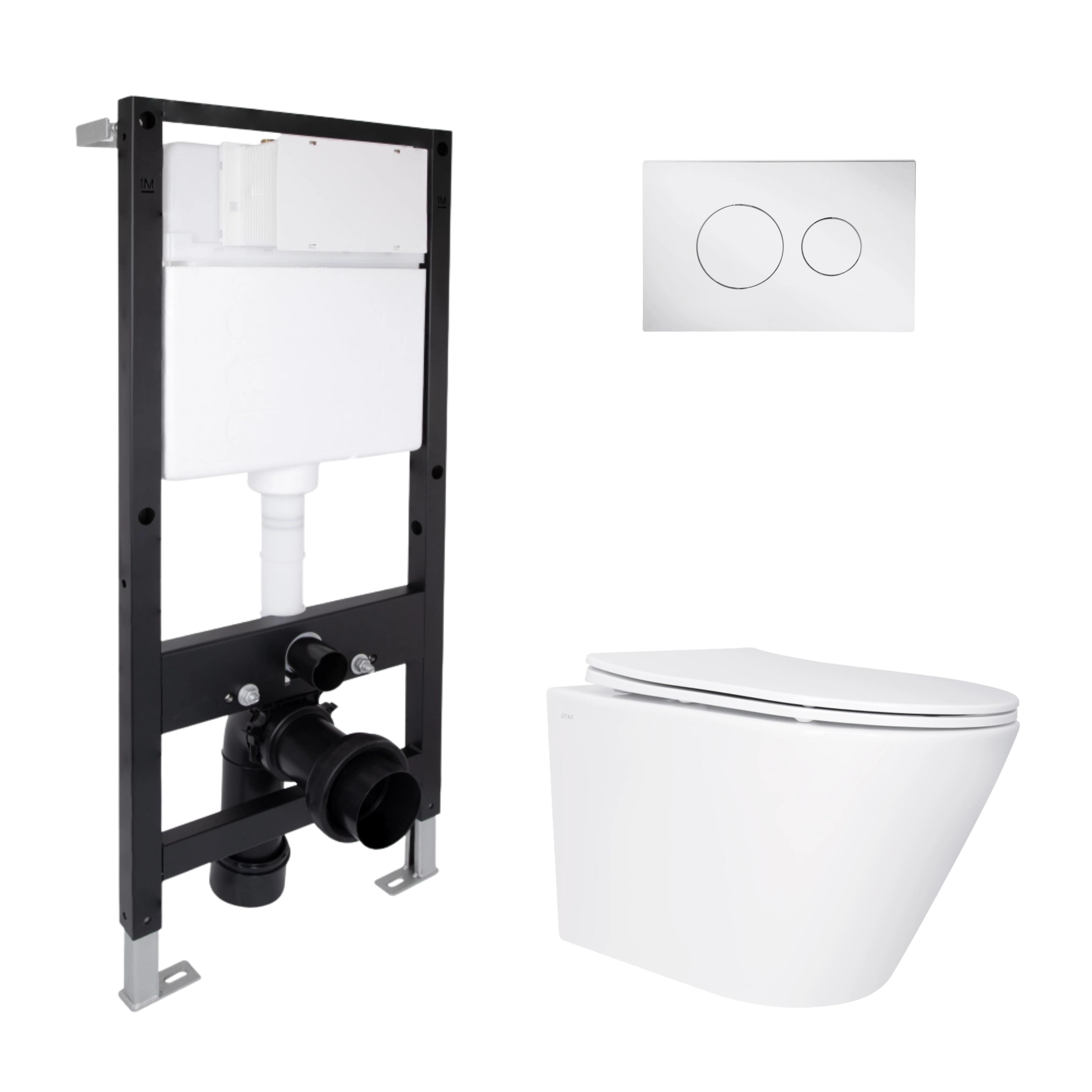Готове рішення Qtap для ванної кімнати: підвісний унітаз Swan Ultra Quiet 520x360x320 + комплект інсталяції Standard (кругла клавіша Chrome)