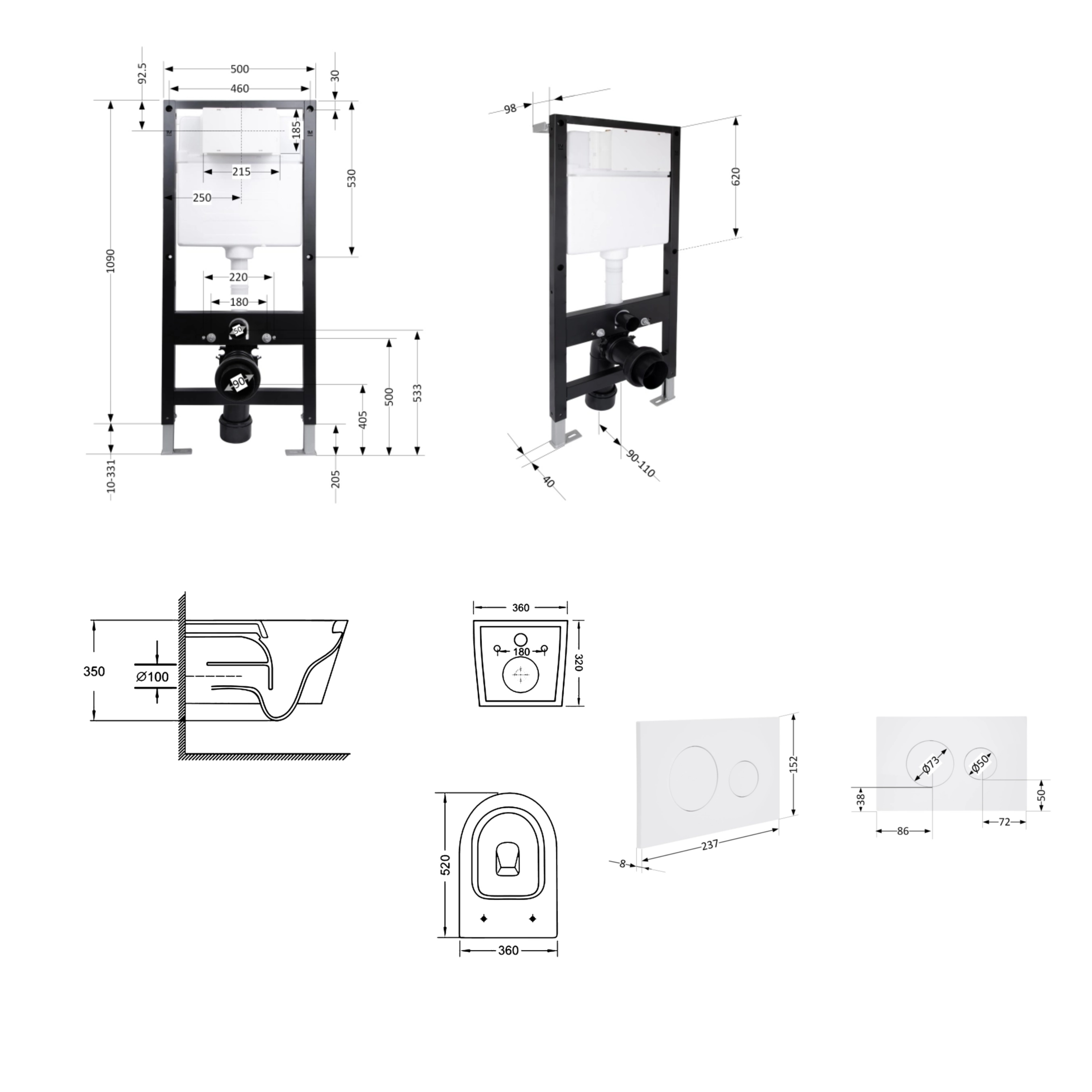 Готове рішення Qtap для ванної кімнати: підвісний унітаз Swan Ultra Quiet 520x360x320 + комплект інсталяції Standard (кругла клавіша White) — фото2