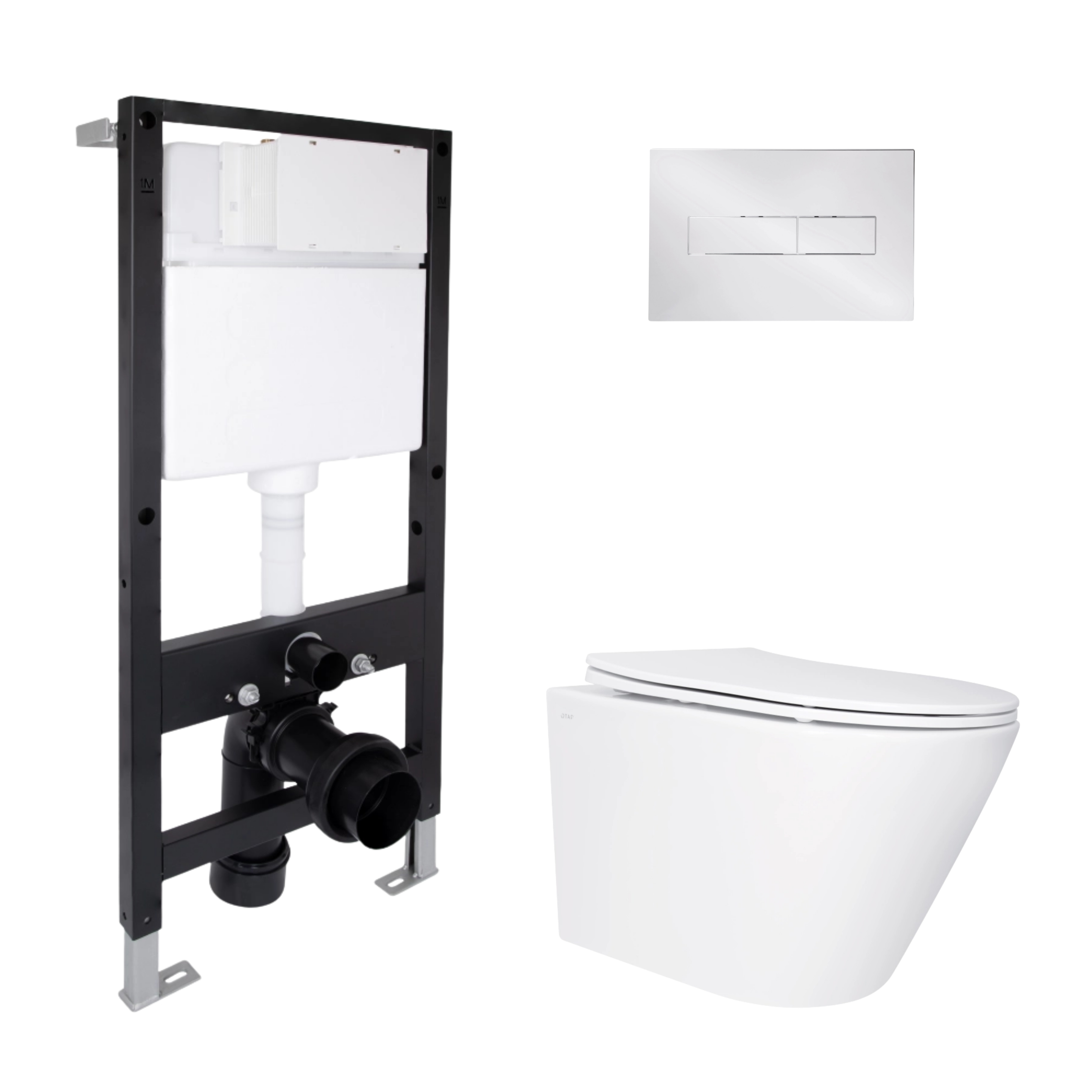 Готове рішення Qtap для ванної кімнати: підвісний унітаз Swan Ultra Quiet 520x360x320 + комплект інсталяції Standard (лінійна клавіша Chrome)