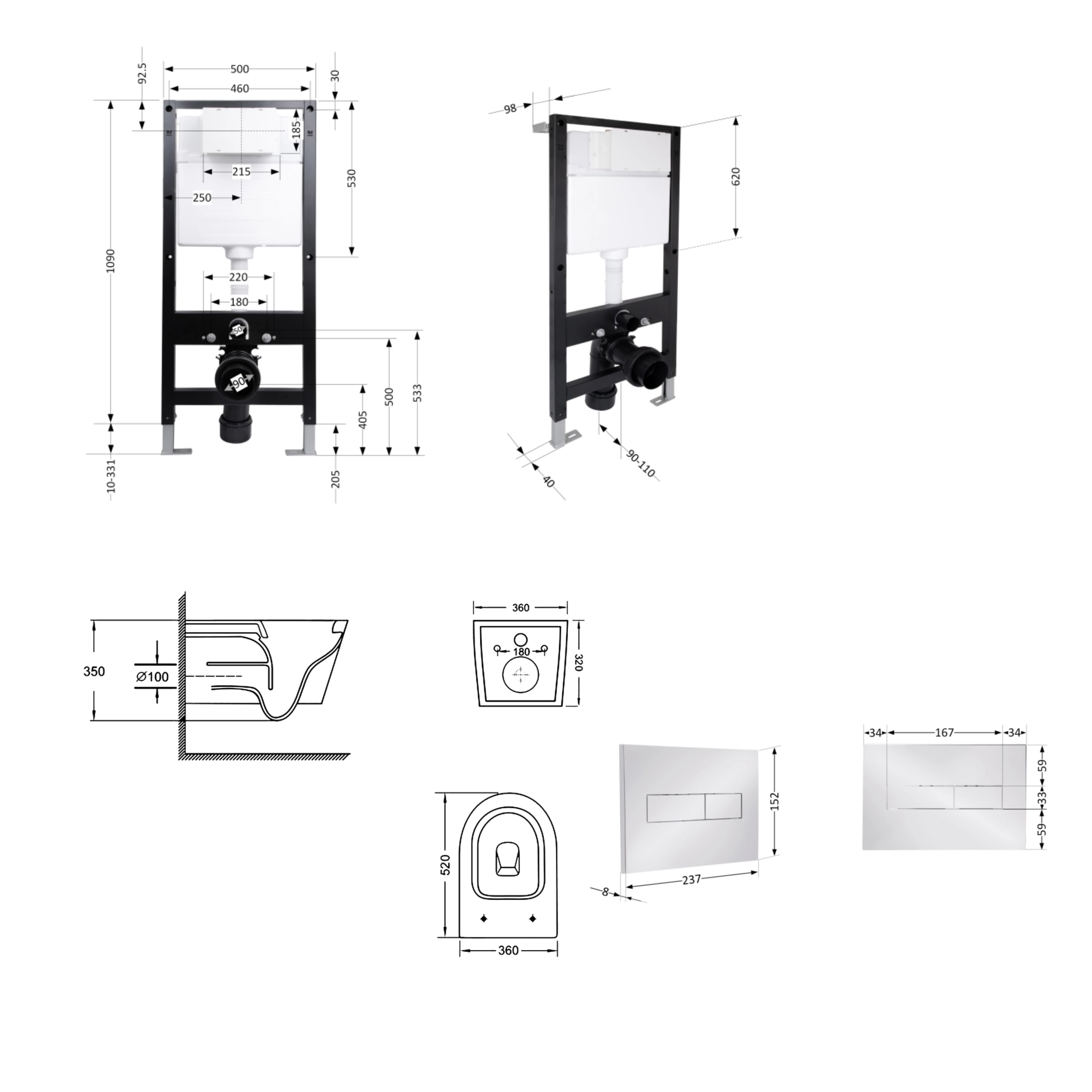 Готове рішення Qtap для ванної кімнати: підвісний унітаз Swan Ultra Quiet 520x360x320 + комплект інсталяції Standard (лінійна клавіша Chrome) — фото2