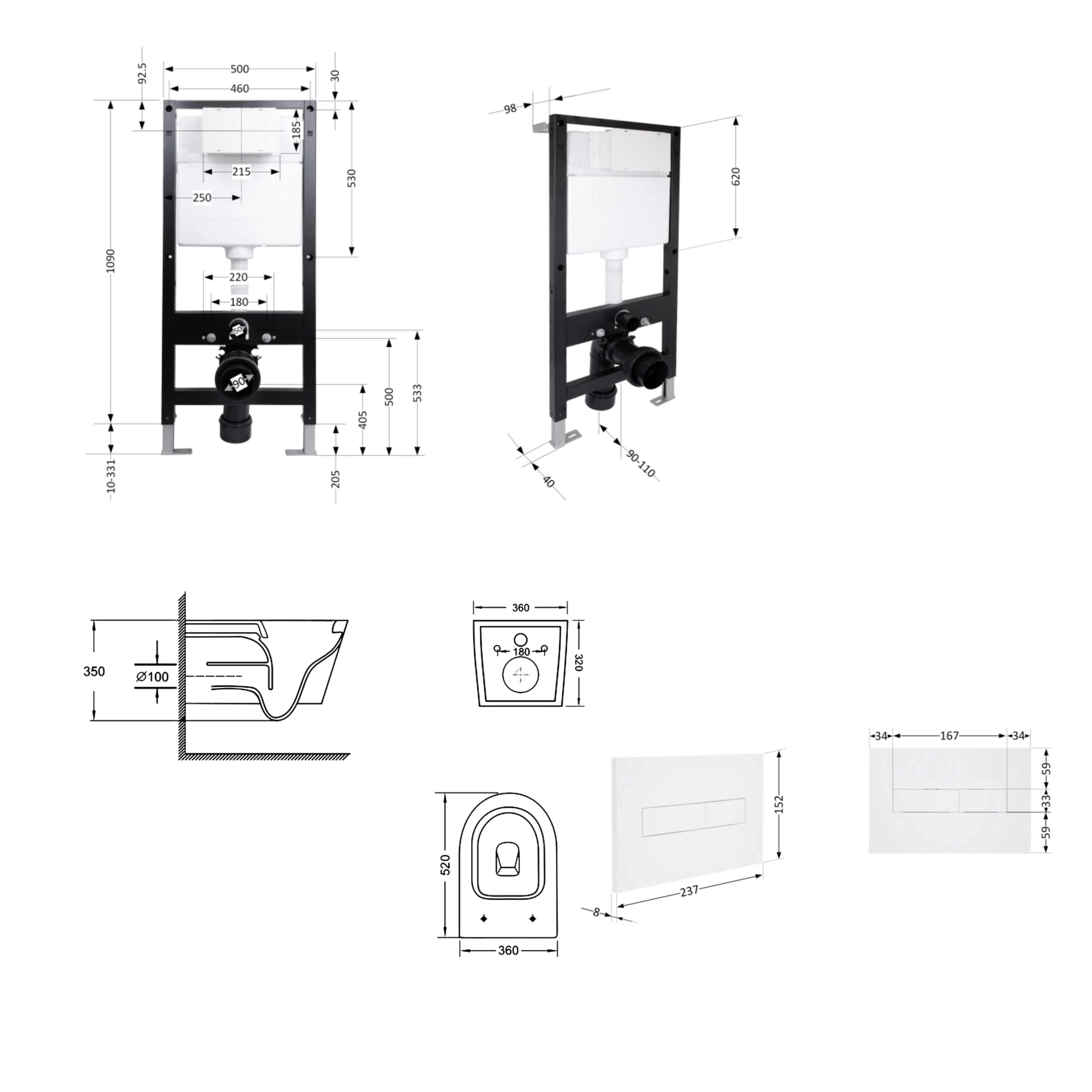 Готове рішення Qtap для ванної кімнати: підвісний унітаз Swan Ultra Quiet 520x360x320 + комплект інсталяції Standard (лінійна клавіша White) — фото2