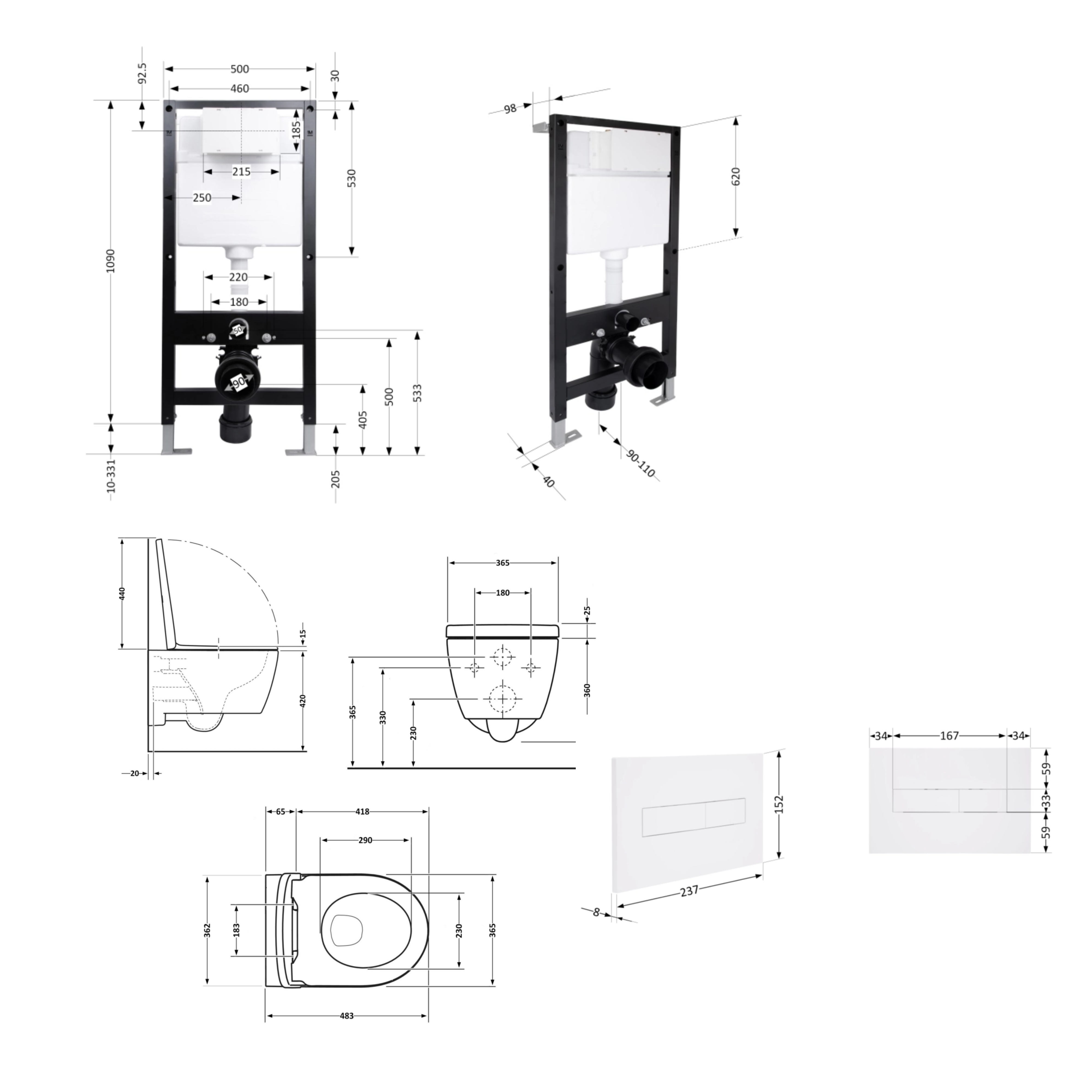 Готове рішення Qtap для ванної кімнати: підвісний унітаз Taurus Ultra Quiet 485x360x350 + комплект інсталяції Standard (лінійна клавіша White) — фото2