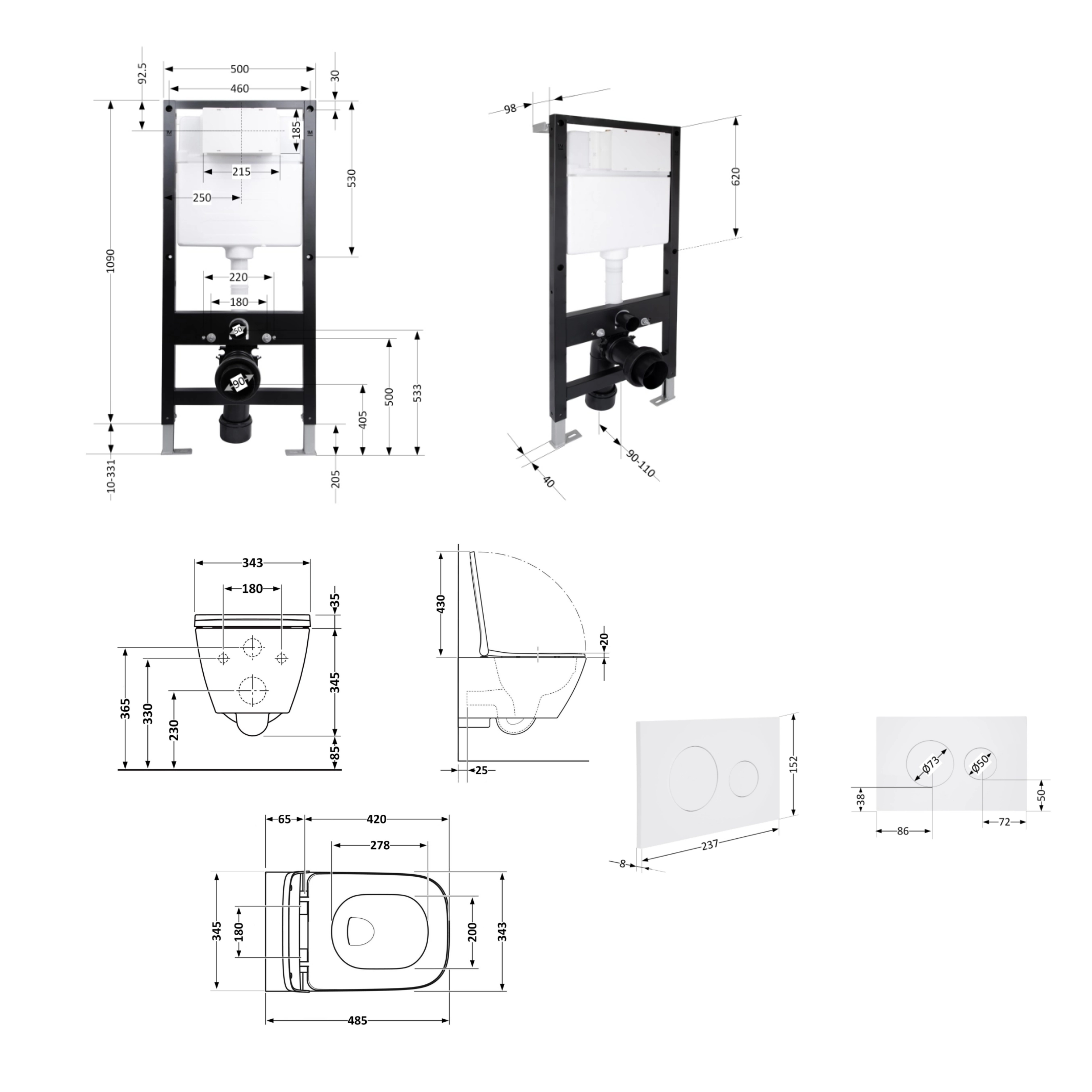 Готове рішення Qtap для ванної кімнати: підвісний унітаз Gemini Ultra Quiet 485x340x350 + комплект інсталяції Standard (кругла клавіша White) — фото2